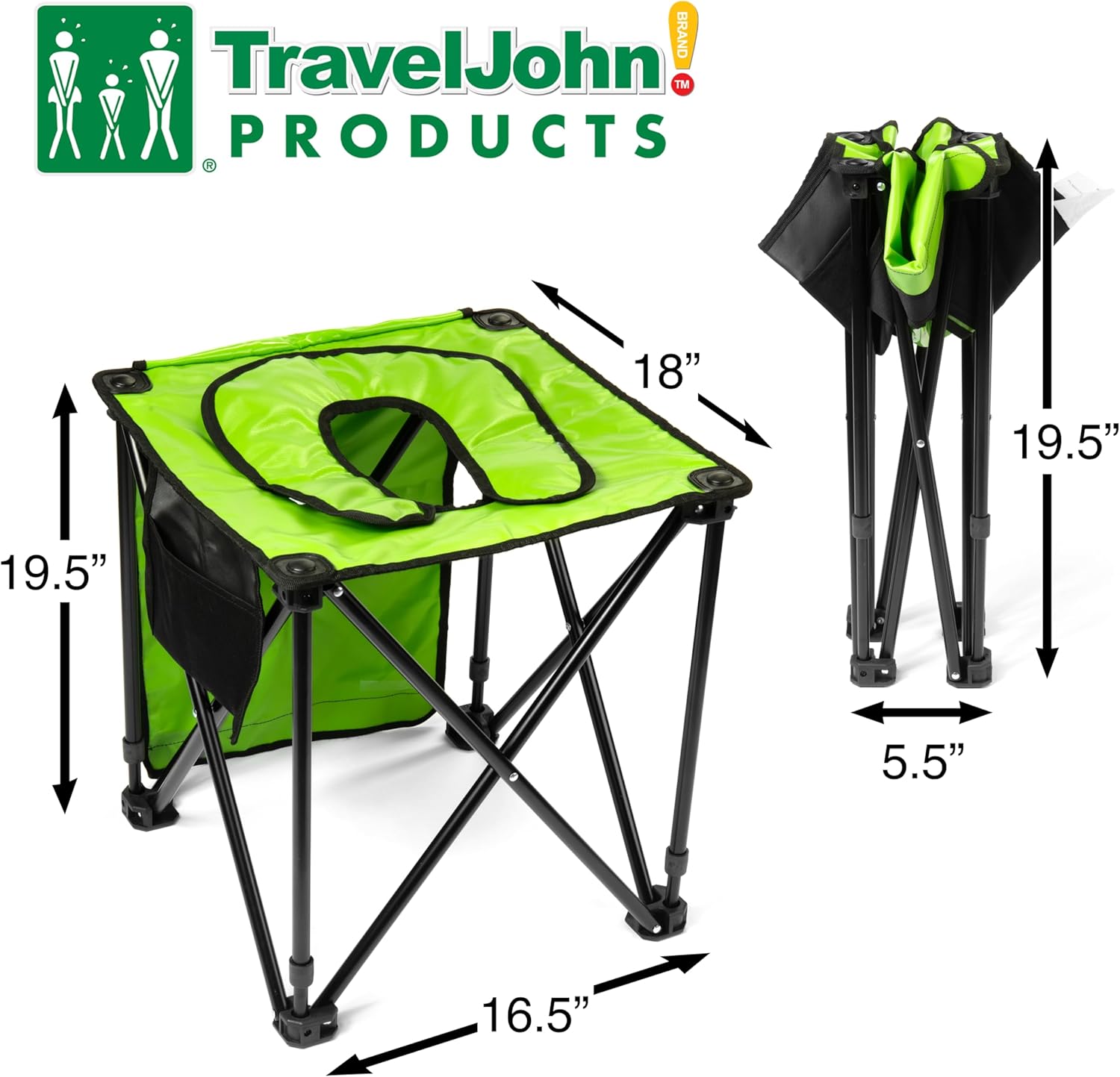 TravelJohn Foldable Commode Chair - Portable Camping Toilet, Steel Frame with Padded Seat, Supports up to 225lbs