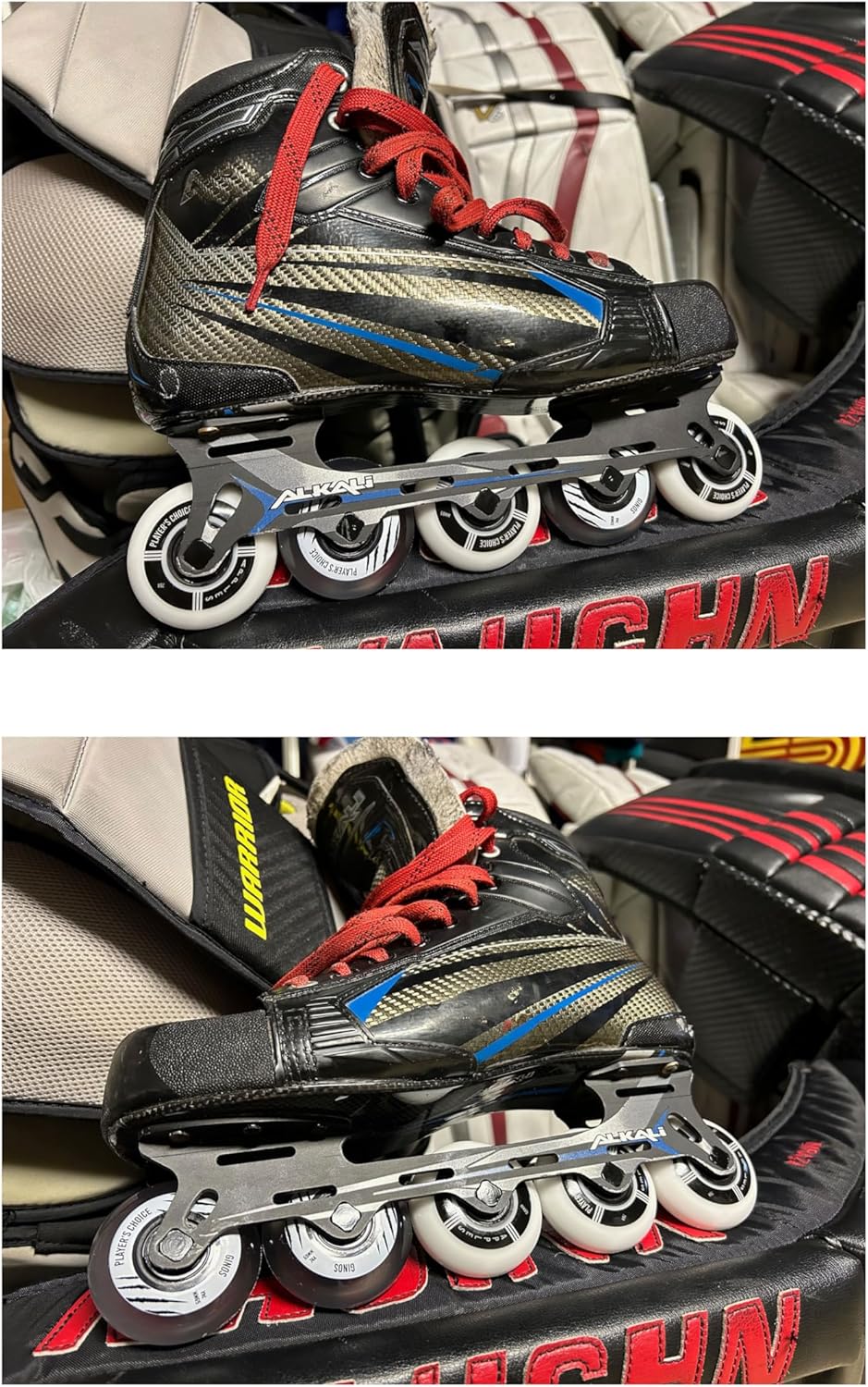 Player's Choice Indoor Roller Hockey Goalie Wheels 10-Pack - 59mm Dual-Pour Super High Rebound Urethane - for Inline Goalie Skates - Extra Soft 74A (4) + Medium 78A (6) Concept