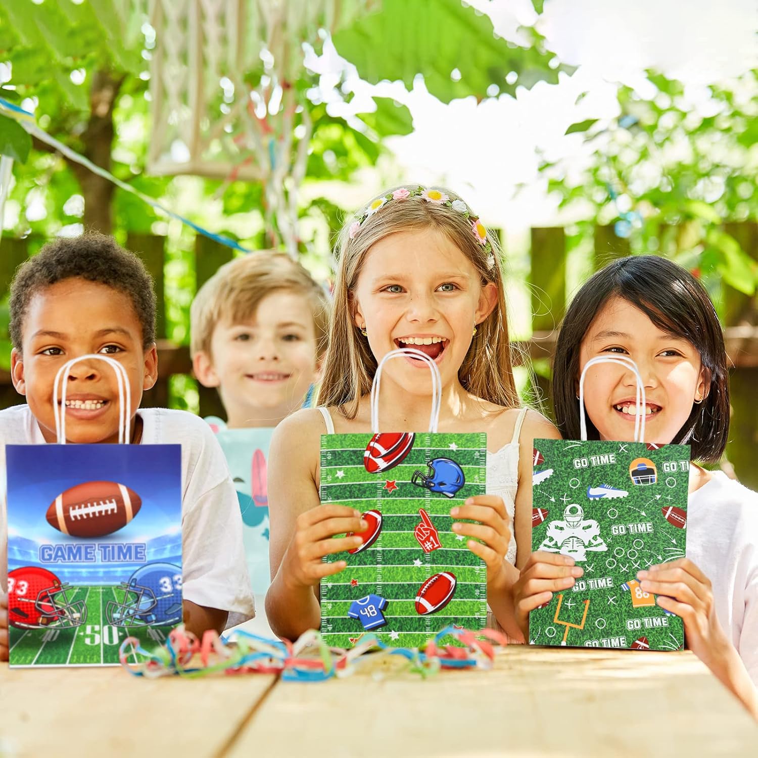 Zonon 20 Pcs Football Party Favors Gift Bags Football Pattern Paper Goodie Snack Treat Candy Bags with Handles for Rugby Sports Team Birthday Party Supplies - Image 4