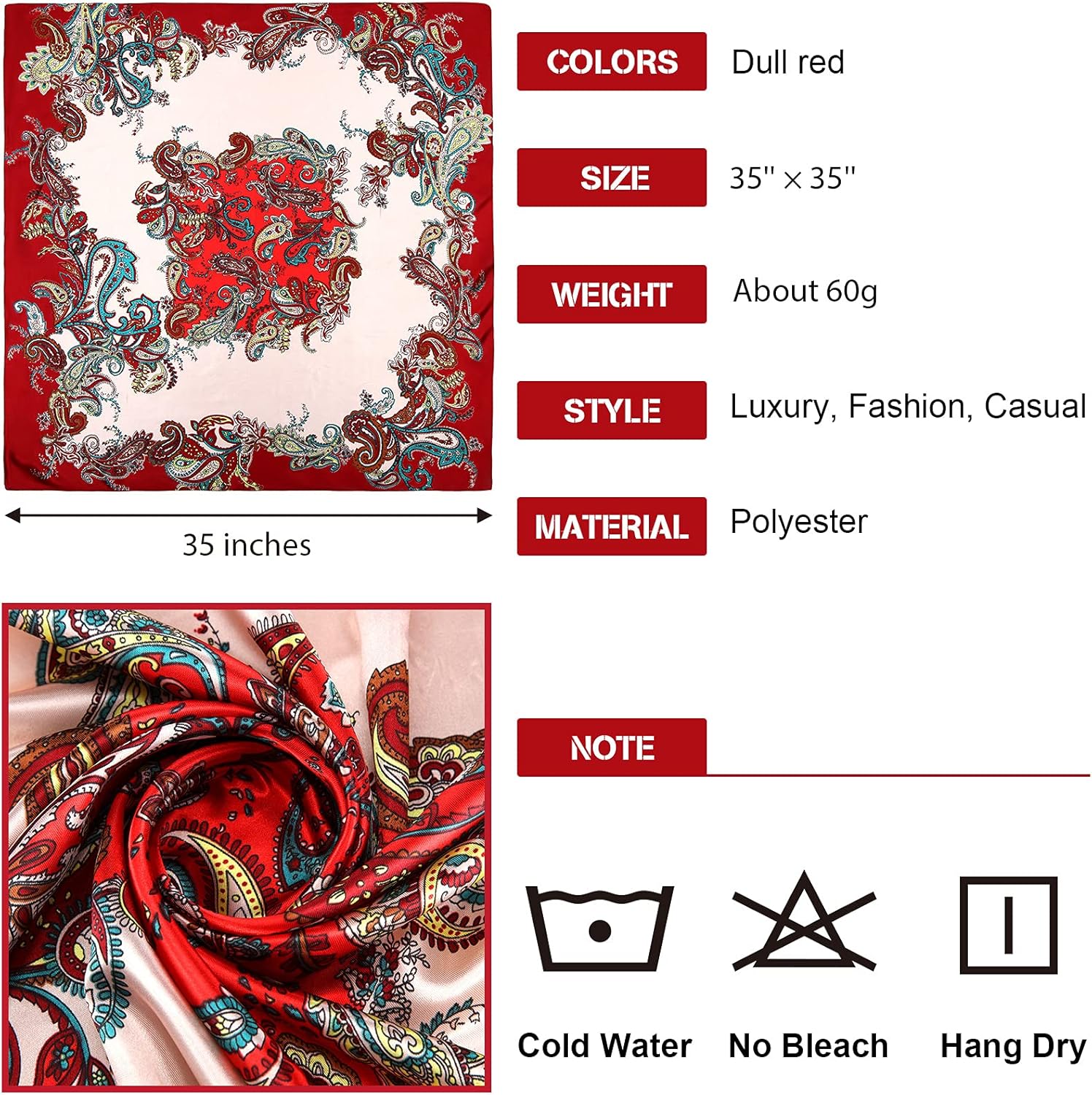 Honoson 4 Pcs 35 Inch Satin Head Scarf for Women's Hair Square Bandanas Large Silk Scarves for Sleeping - Image 4