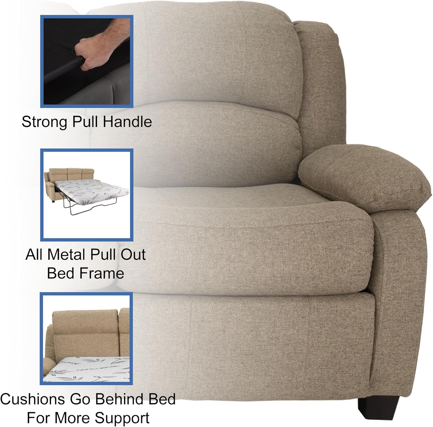RecPro 80" RV Hide A Bed Loveseat | Sleeper Sofa | Cloth Memory Foam Mattress | Pull Out Couch | Living Room (Slideout) Furniture (Oatmeal)