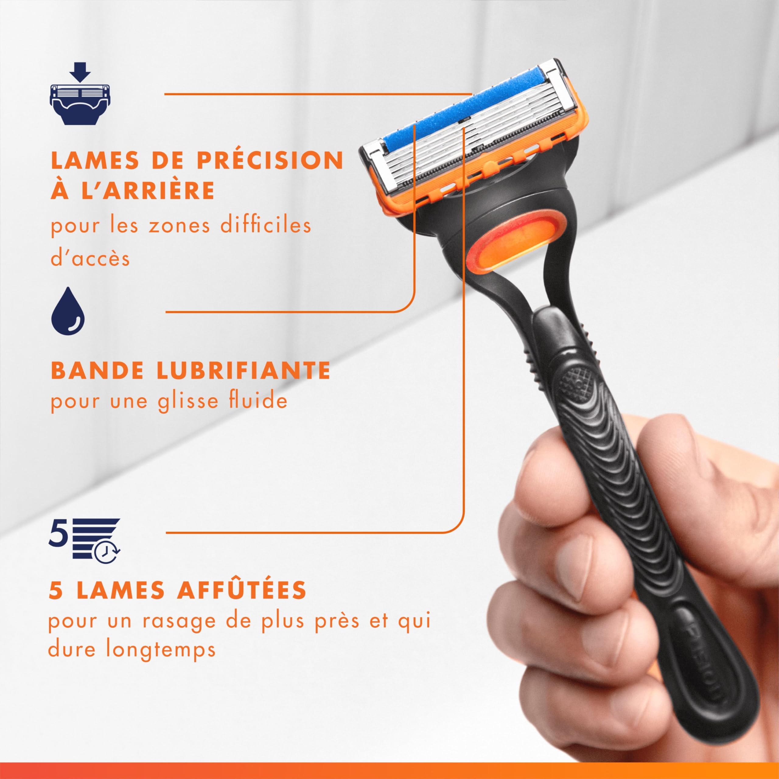 Gillette Lames de Rasoir Homme Fusion 5, Pack de 12 – Cartouches Longue Durée en Acier Inoxydable pour le Rasage des Zones Difficiles d’Accès, Micro-Lamelles, 1 Rechange Jusqu’à 20 Rasages