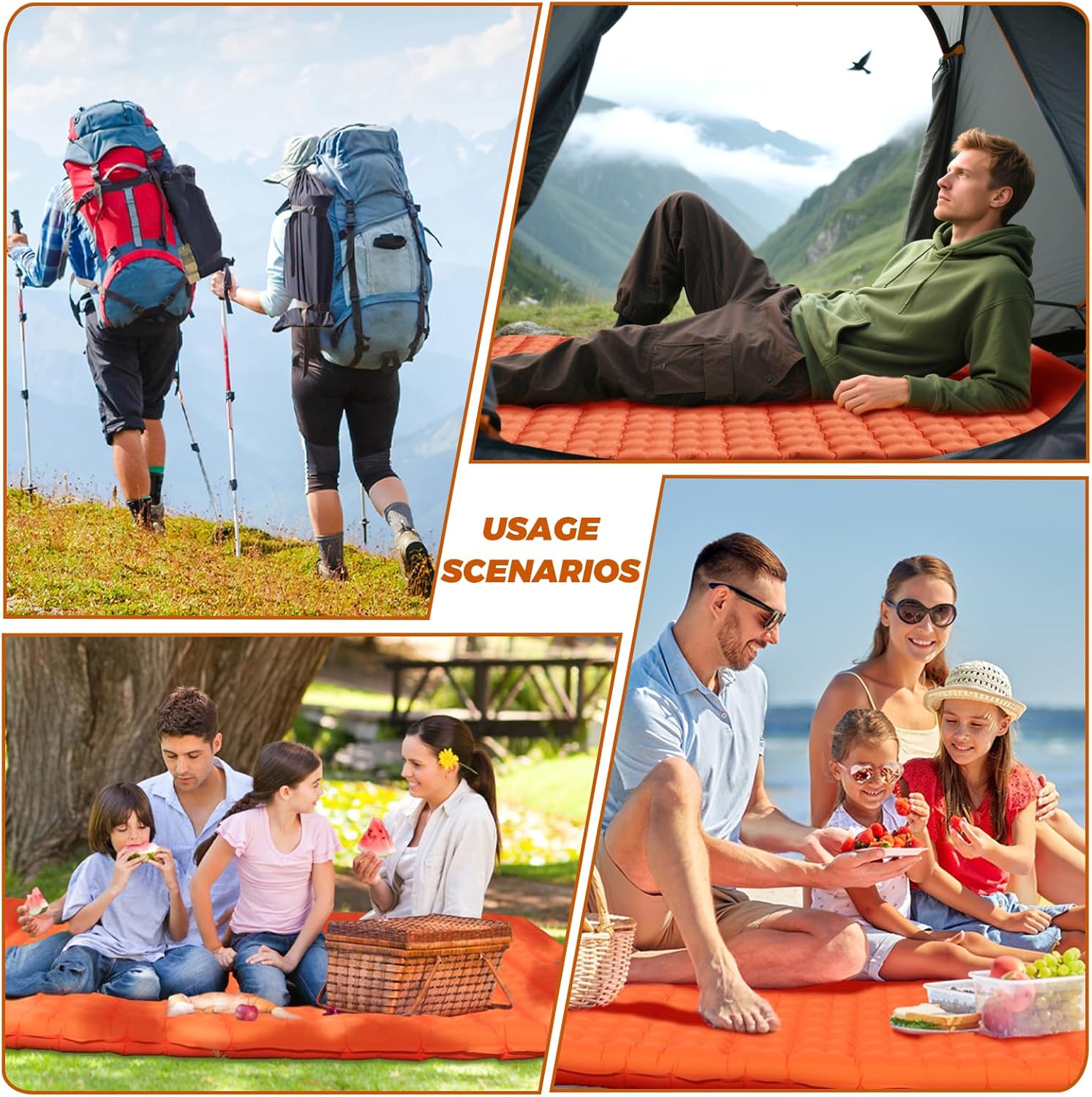 Camping Air Mattress, Self Inflating Sleeping Pad, Camping Gear, Travel Bed, Sleeping Pad, Portable Bed, Backpacking, Portable Mattress, Camping Beds for Adults, Colchon Inflable (Orange)