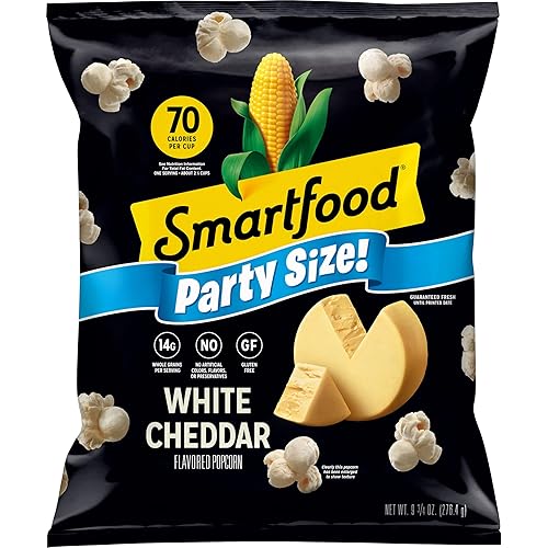 Smartfood Palomitas de maíz, queso cheddar blanco, sin gluten, bolsa de tamaño de fiesta de 9.75 onzas