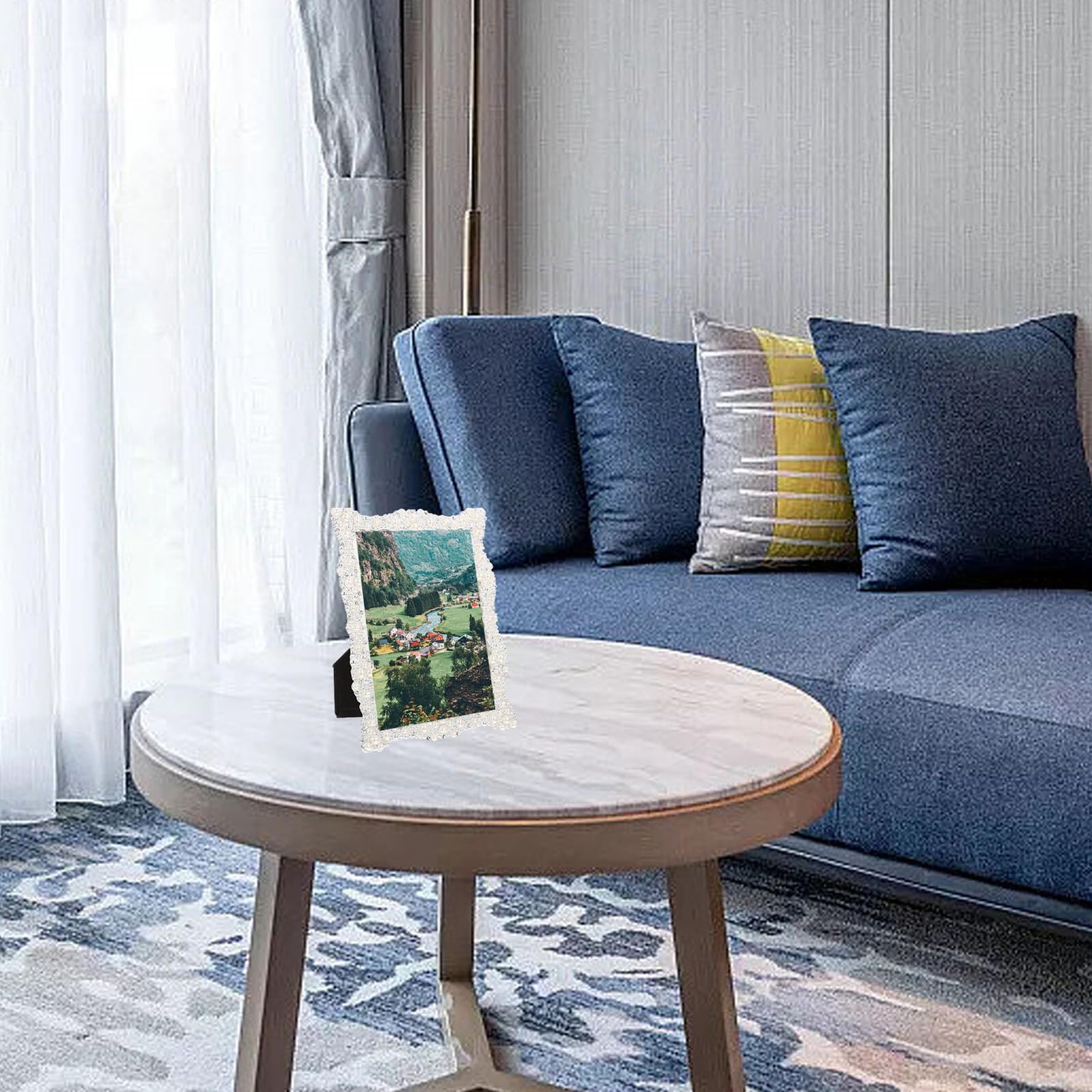Marco de Fotos de Escritorio Estilo Europeo 8X6 Pulgadas Perlas y Cristales para Decoración de Dormitorios y Salas de Estar