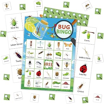 Bug Bingo Card, Camping Games for Adults Family, Nature Themed Birthday Bingo Game, Outdoor Adventure Bingo Kit for Camping Party, Travel Bingo for 24 Players, Hike Field Trip Supplies -17