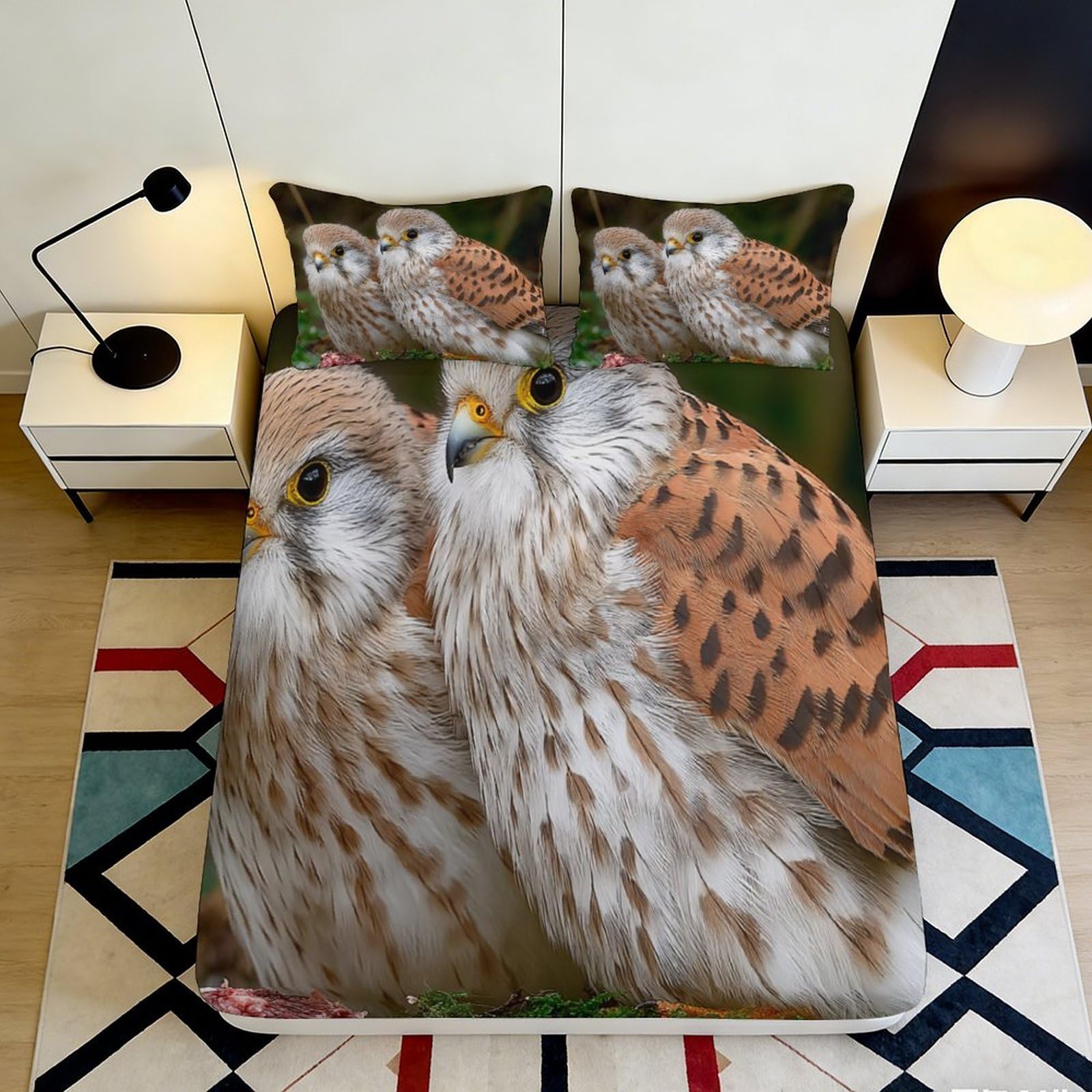 3D Printed Owl Lovers Fitted Sheet Microfiber Soft Bedding Forest Birds Bed Cover for Bedroom Guest Room Decor 90x200x25cm