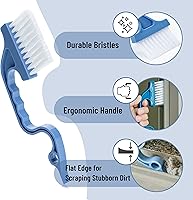 Vista 3 de Slick- Cepillo de limpieza de riel de ventana, paquete de 2, mango ergonómico azul, raspador integrado, multiusos, herramientas de limpieza de riel