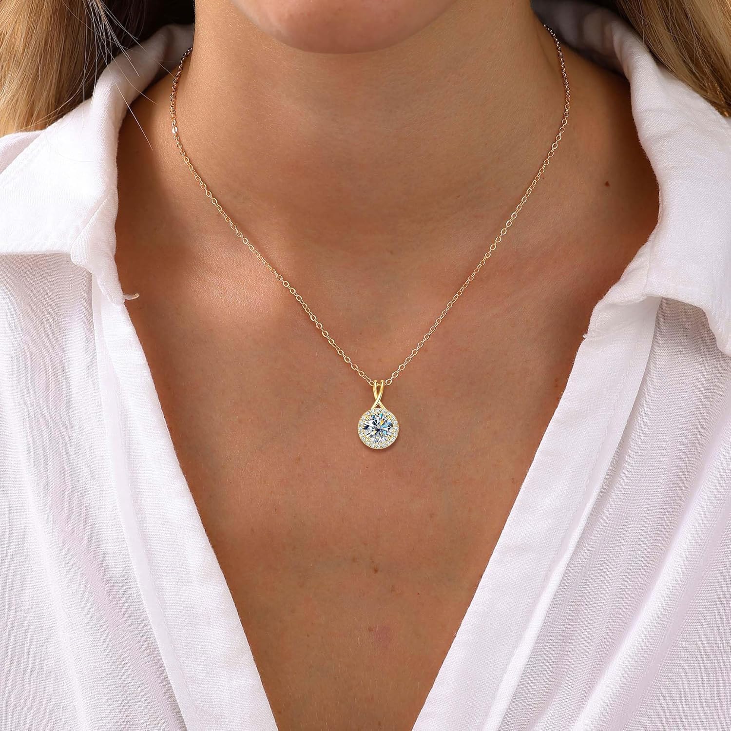 2CT Infinity Moissanite Pendant Necklace, Round Cut 8mm D Color Halo Necklace 925 S... - Image 2