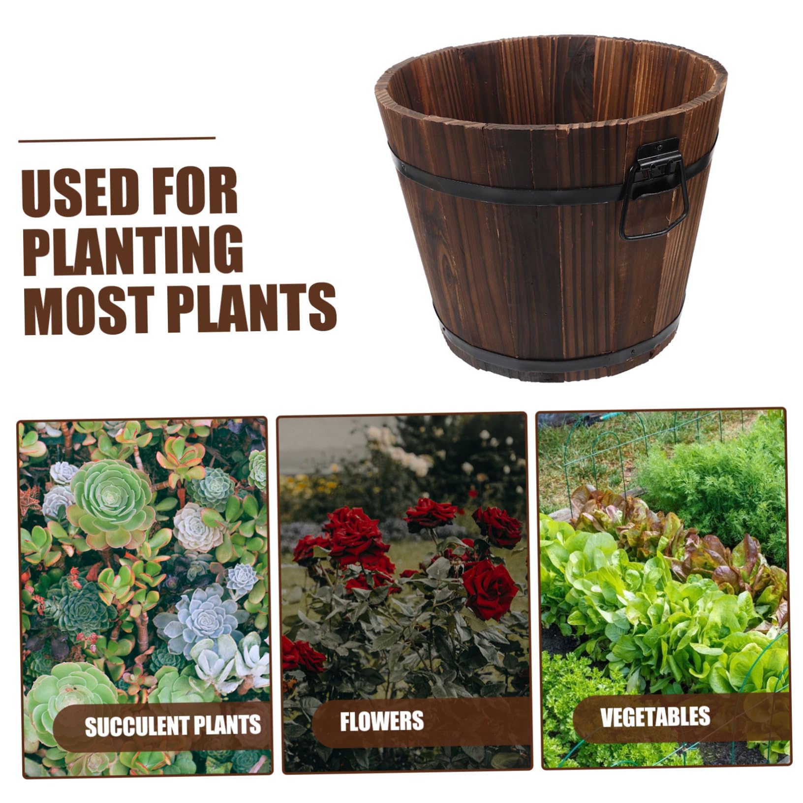 Toyvian Pot de Fleur Lumineux en Bois Carbonisé, Jardinière en Seau Anticorrosion pour Décoration de Balcon et Aménagement de Jardin Rétro