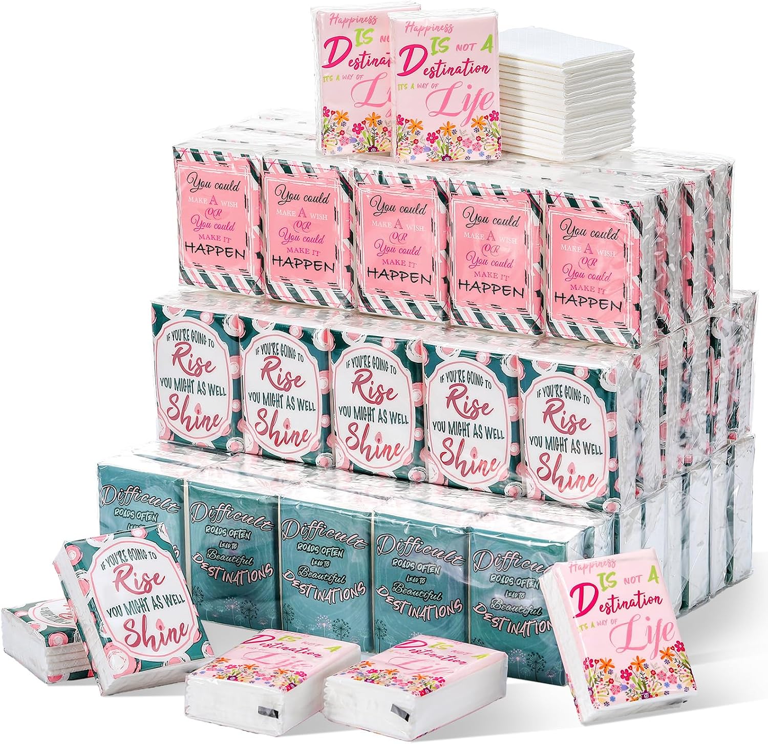 Outus 200 Packs Travel Size Pocket Tissues Individual Facial Tissue Packs Bulk Mini Inspirational Pocket Paper 3 Ply for Family Holiday Travel School Office Wedding Party Housekeeping Week(Floral)