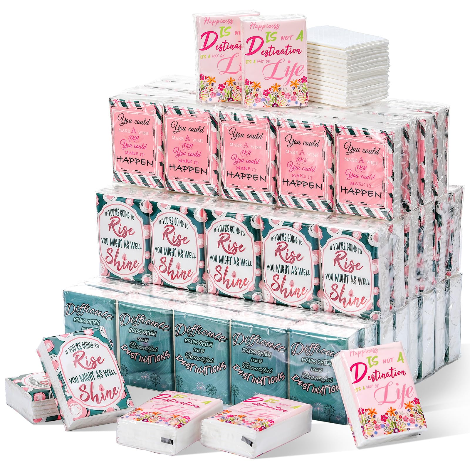 Outus Confezione da 200 fazzoletti di carta per il viso, formato da viaggio, 3 veli, per famiglia, vacanze, scuola, ufficio, auto, feste di nozze (floreale)