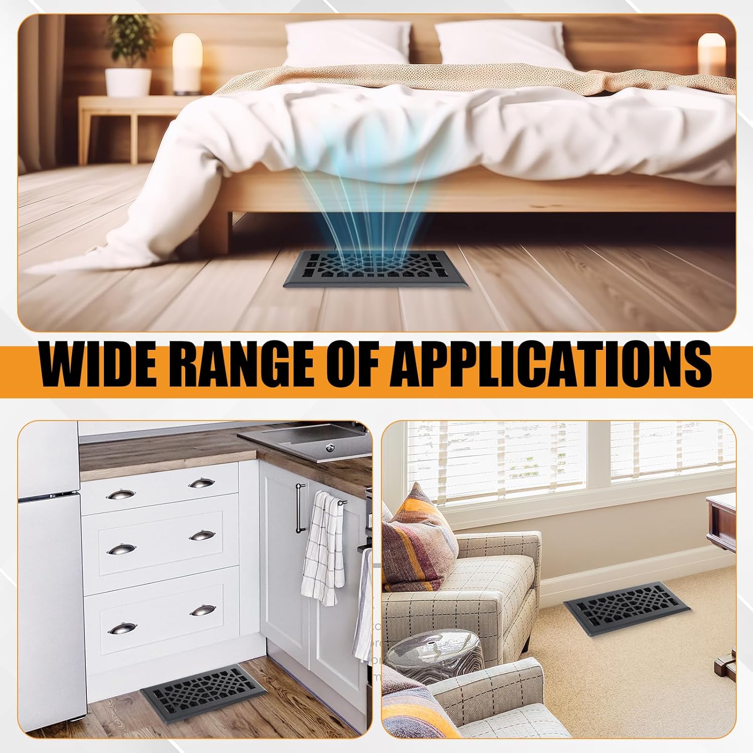 10 Pack 4x10 Inches Heavy Duty Walkable Floor Register, Adjustable Airflow, Tool-Free Installation, Decorative Floor Vent Covers for Home and Shopping Mall, Black