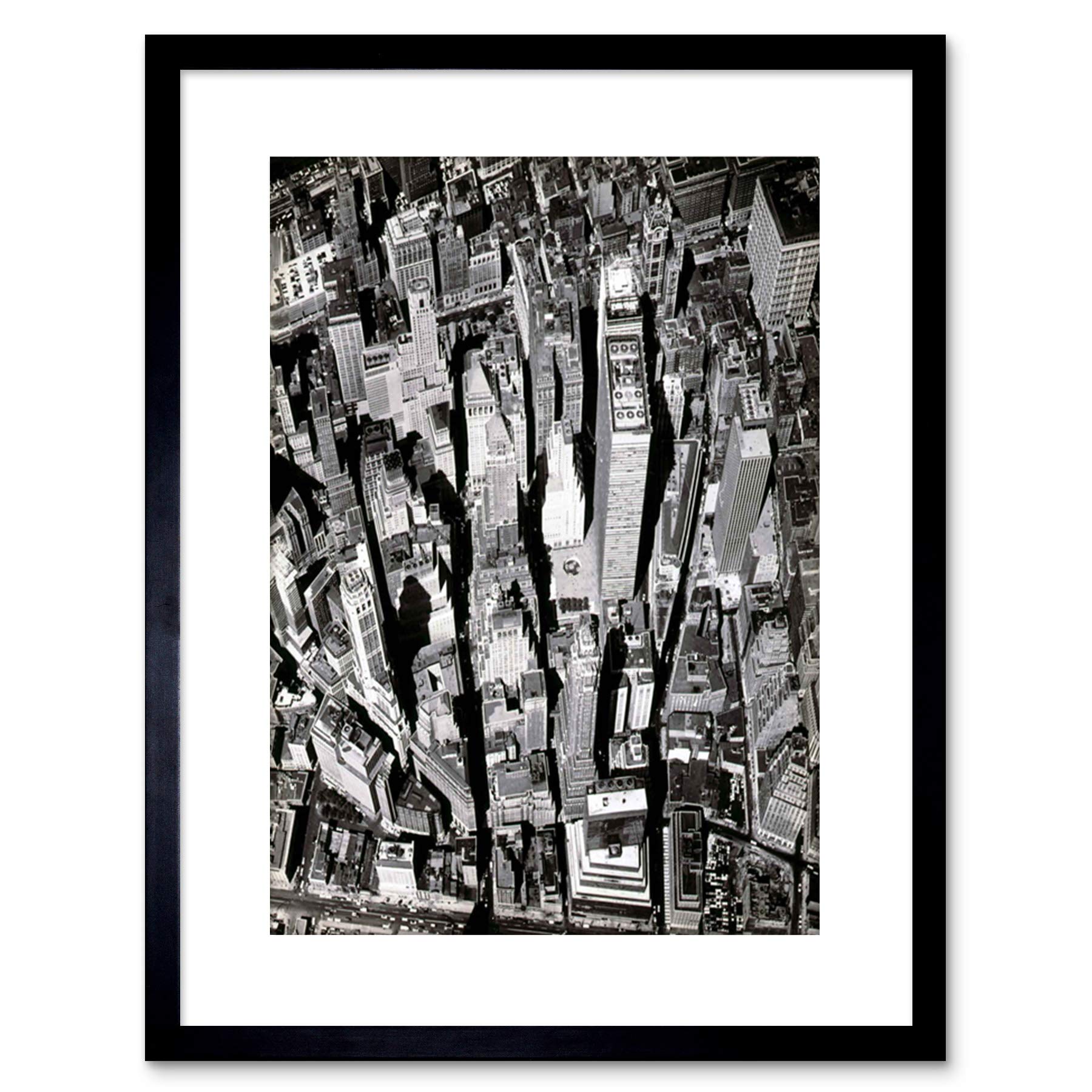 Wee Blue Coo B&w Photo Aerial View Manhattan City York Framed Wall Art Print