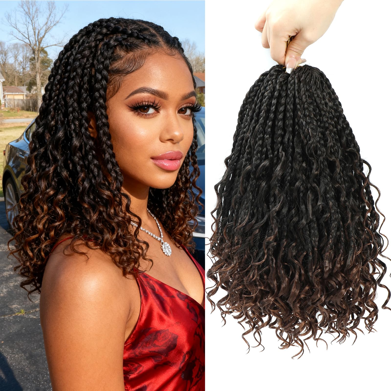 Firstcyh Hair 8 Packs Box Braids Crochet Braids with Curly Ends Crochet Box Braids 3X Box Braid Crochet Extension(12, 1B/30)ââ‚¬¦ââ‚¬¦