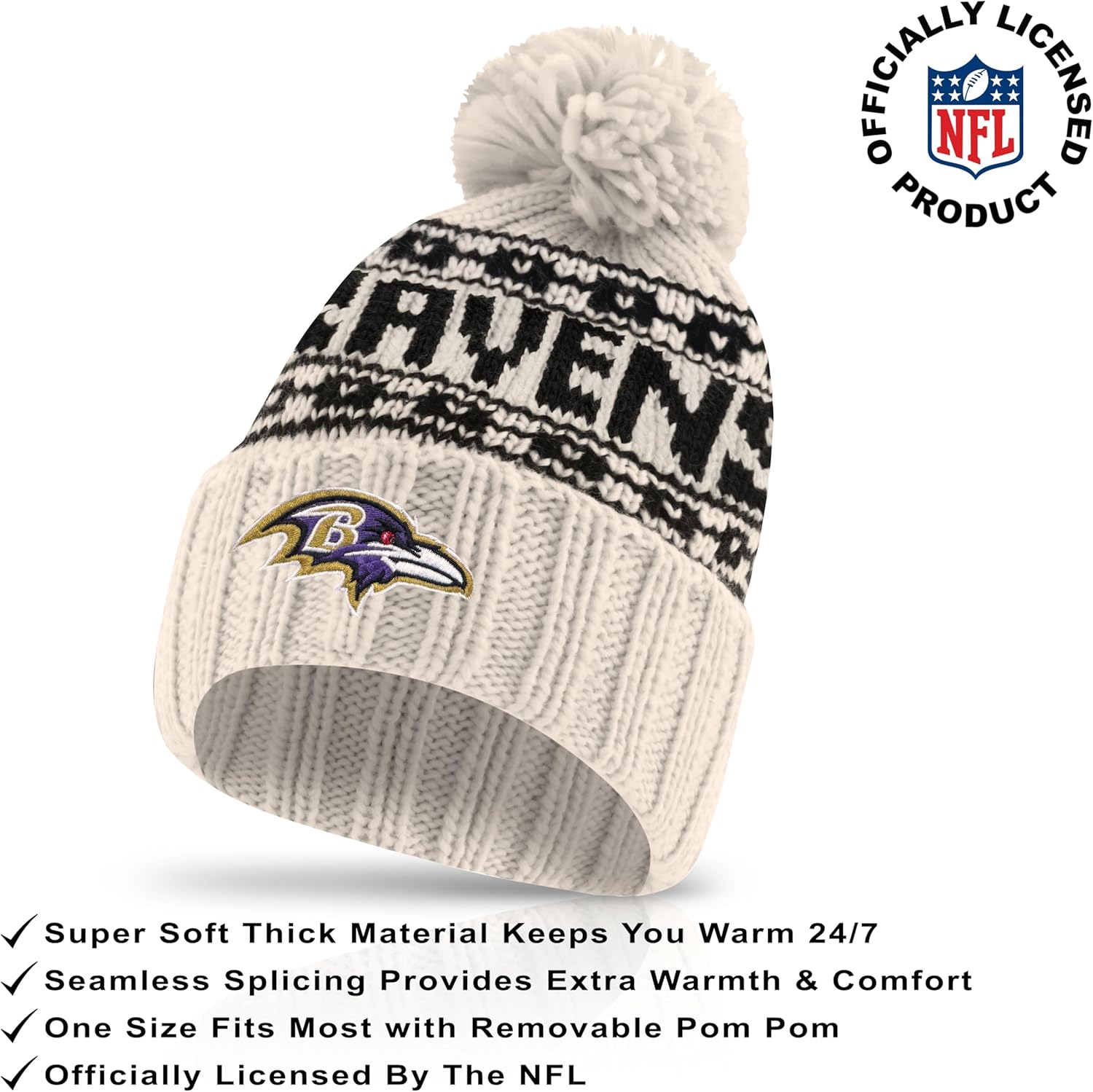 Ultra Game Youth NFL Official Super Soft Cable Knit Winter Beanie Knit Hat with Extra Warm Touch Screen Gloves