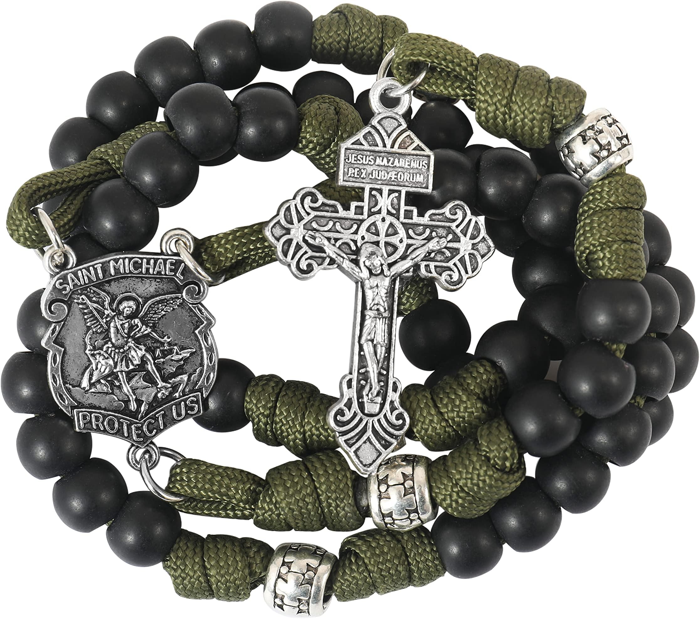 Nazareth Store Saint Michael Paracord Rosary Beads Heavy Duty Rosary Necklace with Strong Cord Catholic Religious Crucifix, 2XL, Acrylic, No Gemstones