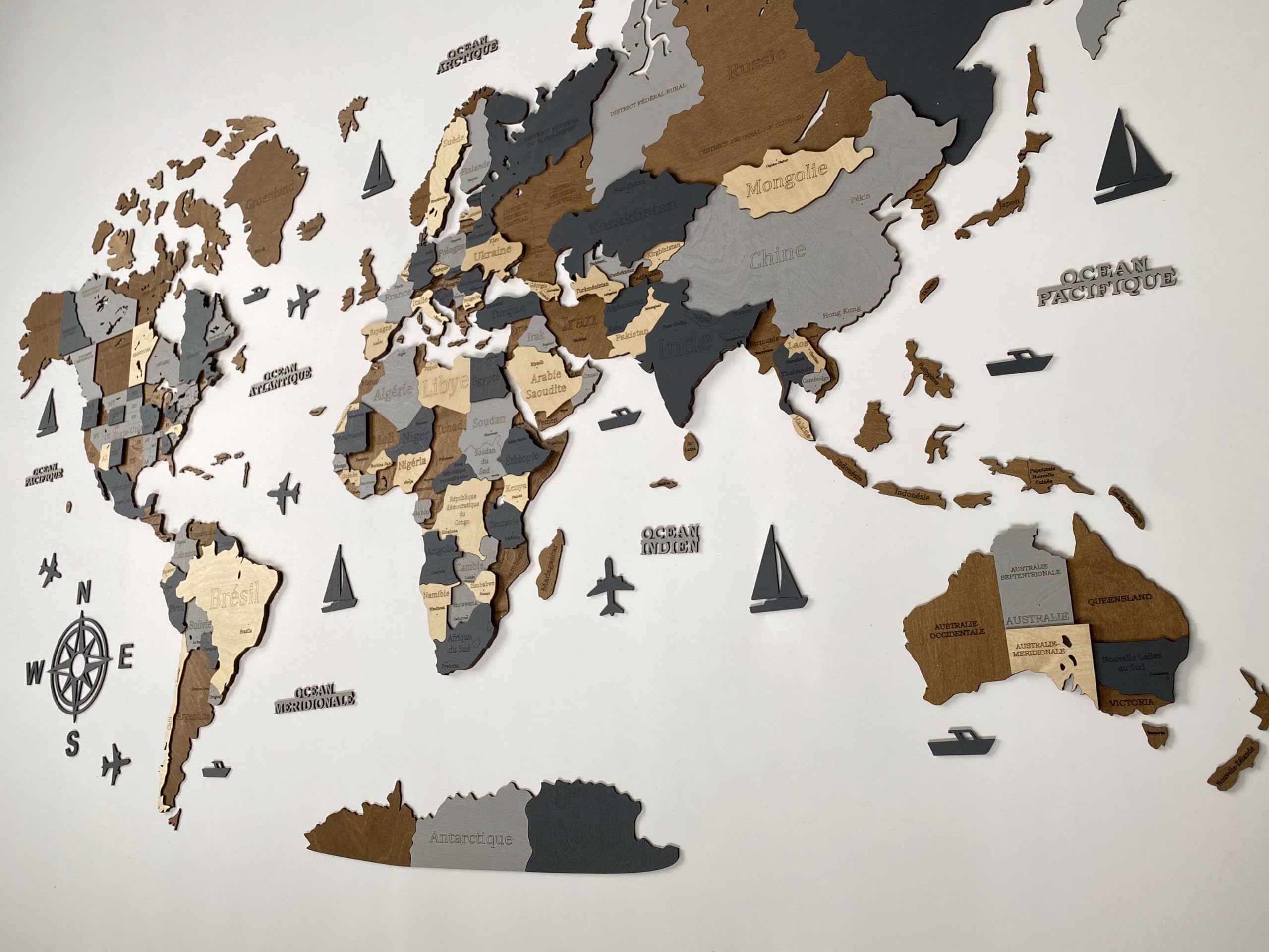 WoodLeo - Mapa del mundo de madera, diseño de pared en 3D, tamaño de la tarjeta (M, L, XL) para el hogar, la cocina o la oficina
