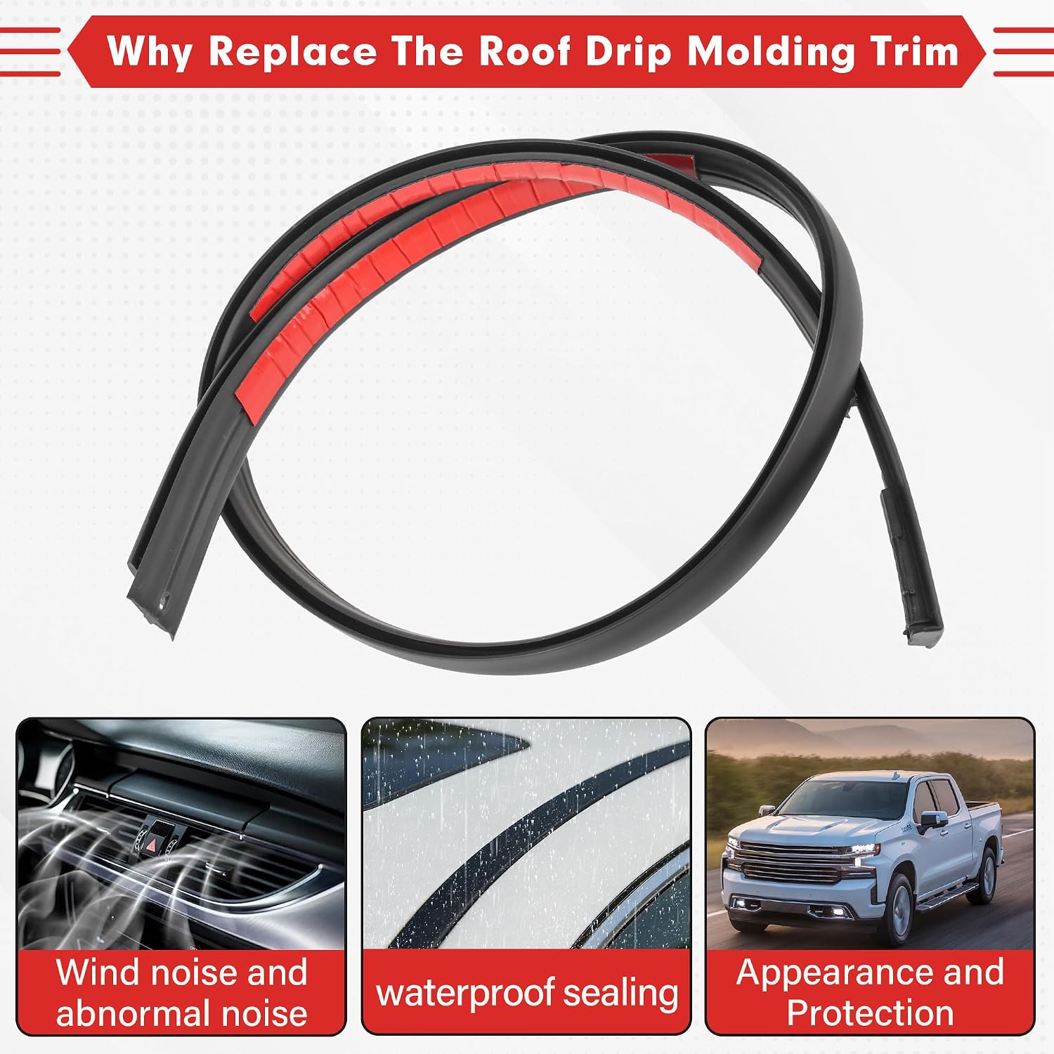 2Pcs Roof Drip Molding Trim Weatherstrip Seal Kit Compatible with Toyota Tacoma Double CAB 2016-2023 Left and Right Side Rubber WeatherStrip Kit Replacement for 75552-04080 75551-04081
