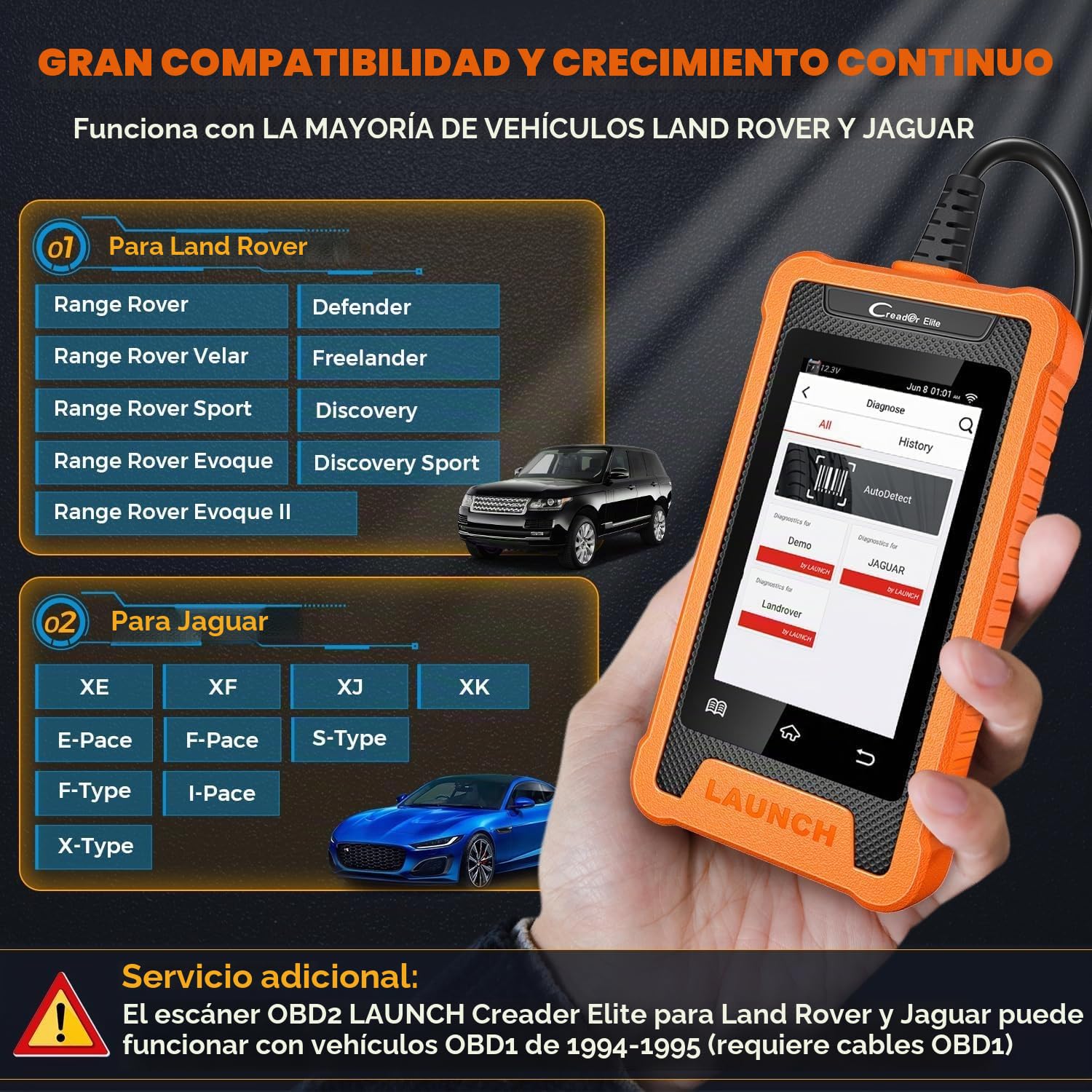 LAUNCH X431 OBD2 Diagnosis Coche de Todo el Sistema para Landrover para Jaguar con 31+ Función de reinicio, Control Bidireccional Codificación de ECU en Línea, Actualización