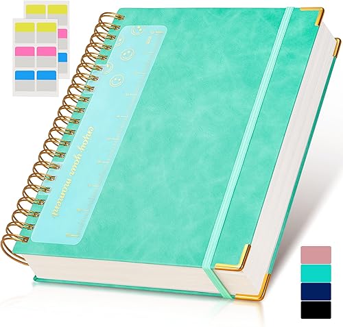 Cuaderno de espiral de 8.5 x 11 pulgadas, 300 páginas de tapa dura con forro de cuero para mujeres y hombres, cuadernos A4 grandes con rayas