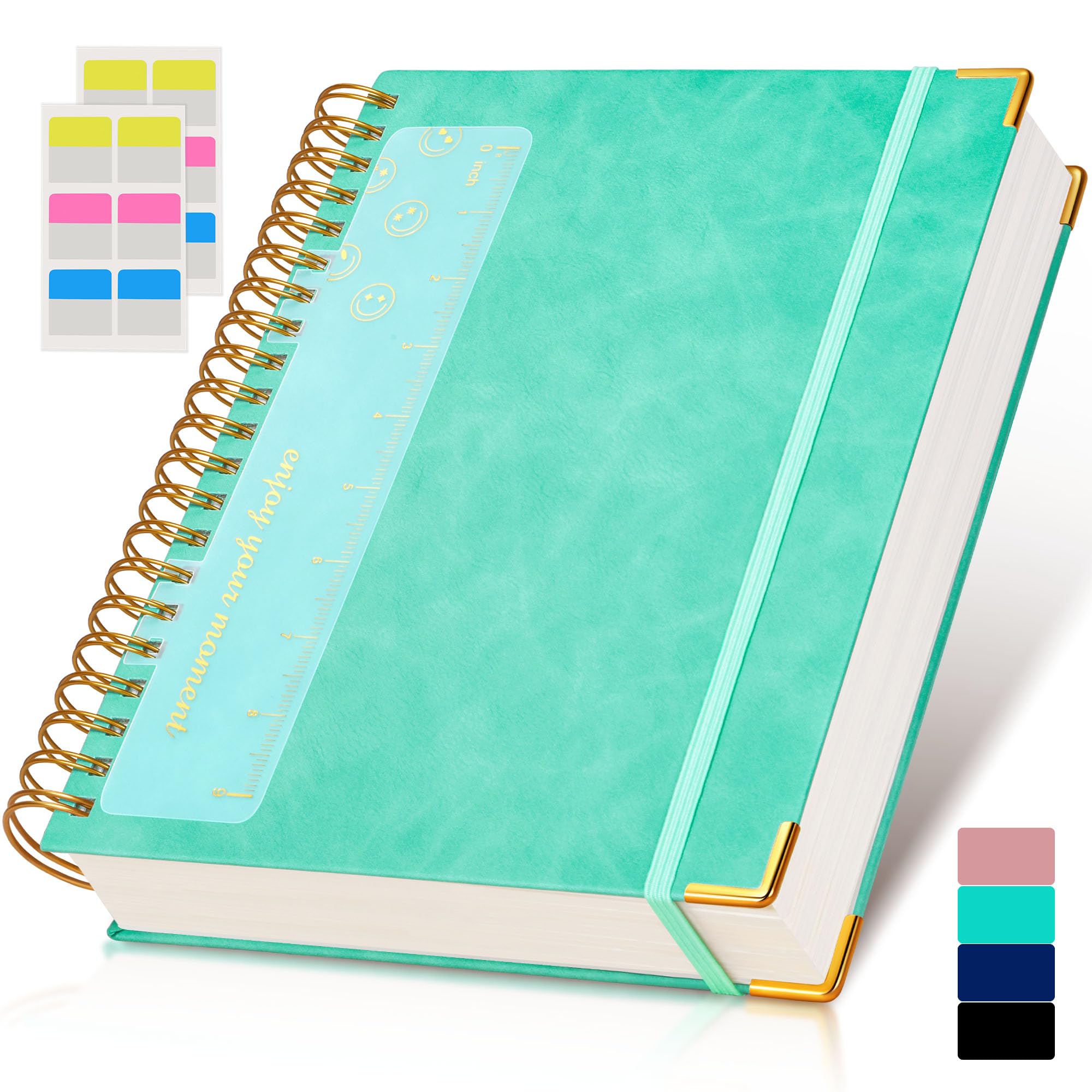Carnet à spirale 21,6 x 27,9 cm, 300 pages avec couverture rigide et ligné en cuir pour homme et femme, format A4 avec papier épais de 100 g/m², journal à spirale pour écriture, travail, école, bleu
