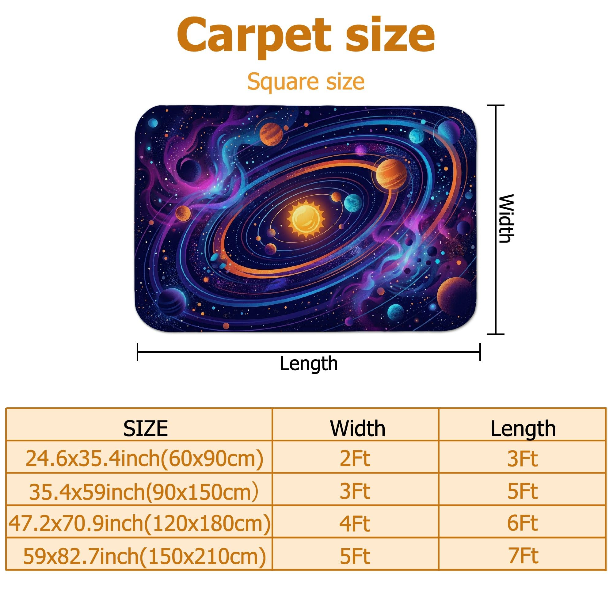 Alfombra de área para el sol, planetas futuristas cósmicos, galaxia N/A, violeta de pelo bajo, esponja, para el hogar, alfombra con estampado rectangular para sala de estar, dormitorio, decoración de