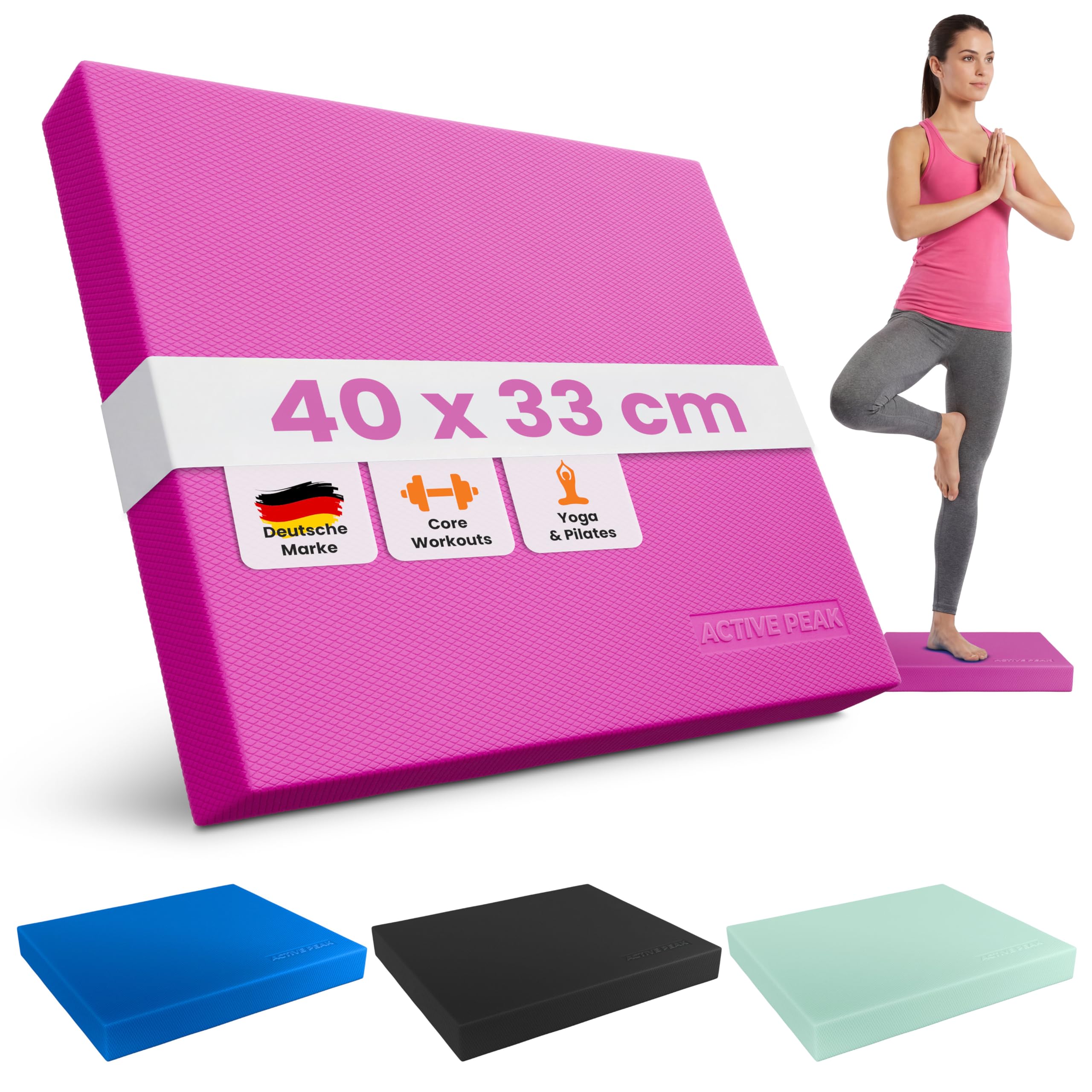 Active Peak® Premium Balance Pad XXL Gleichgewichtskissen für Balance- & Stabilitätstraining, Ideal für Yoga, Pilates & Core-Training Physiotherapie- & Fitnesskissen 41x34 cm (Pink)