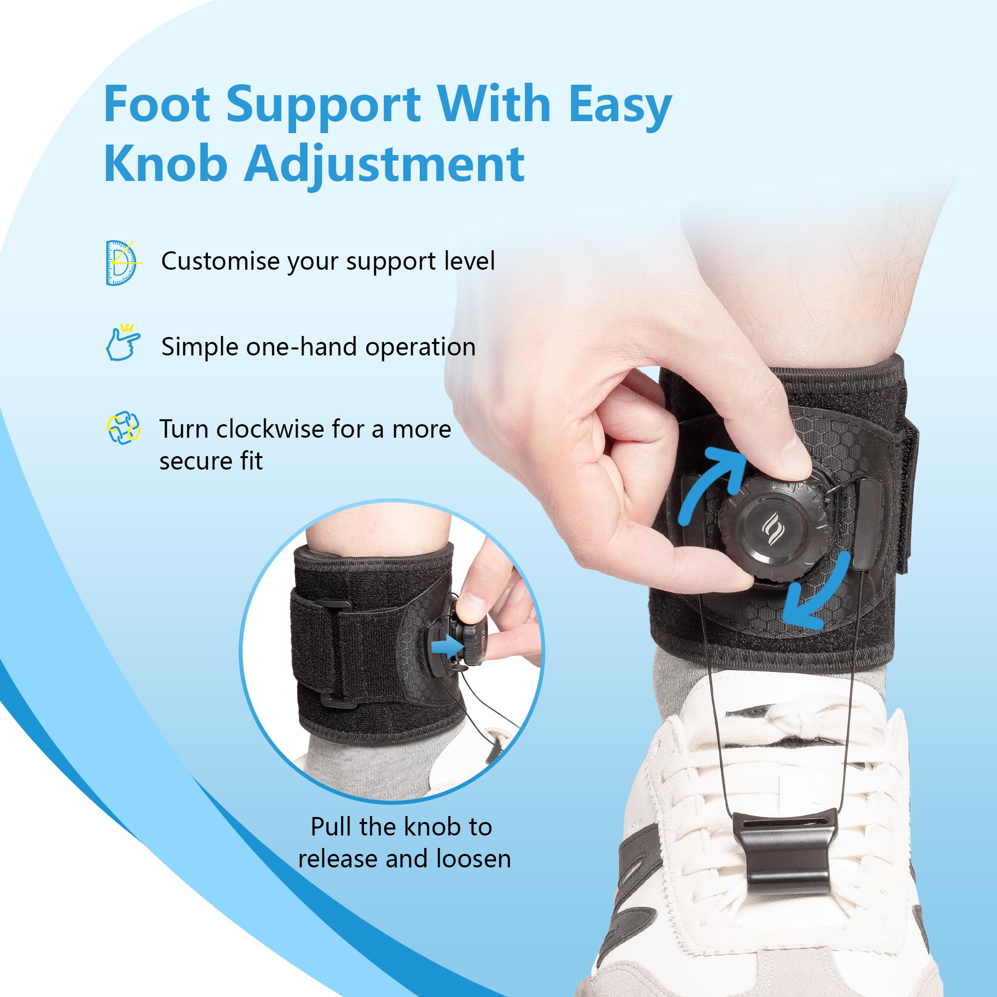 Supporto regolabile per sollevamento del piede con quadrante facile da girare, gancio largo e clip per scarpe per camminare stabilmente, comodo aiuto quotidiano per uomini e donne, L/XL