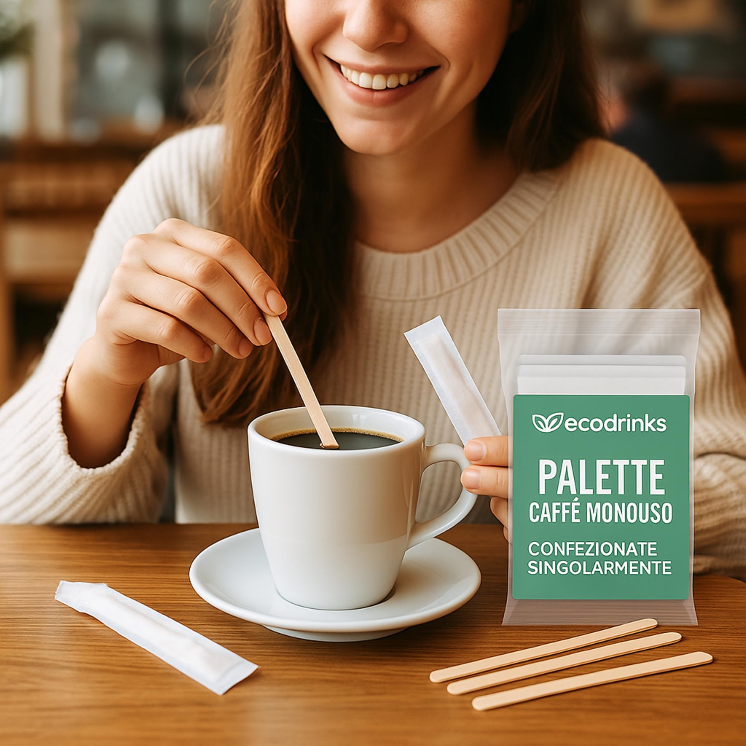 Palette Caffè Monouso Bastoncini di Legno di Betulla Biodegradabili 9 cm