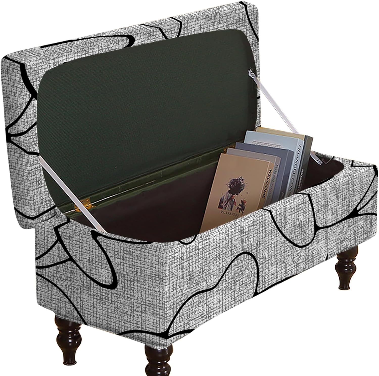 Ottoman Covers, Stretch Folding Storage Stool Slipcover Furniture Protector, Rectangle Bench Footstool Cover with Elastic Bottom, Soft Jacquard Fabric Removable Washable, Large