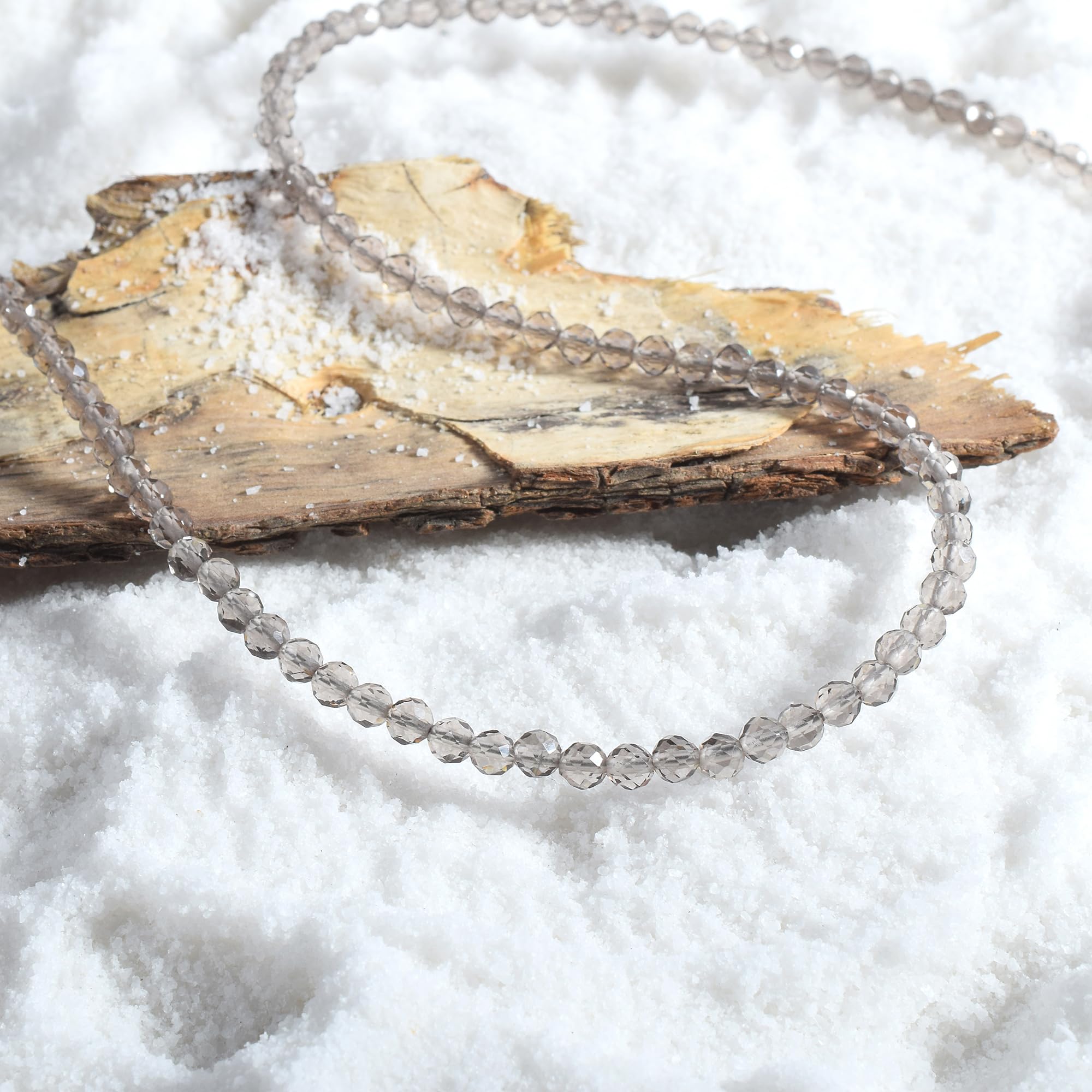 Collar de cuentas redondas de cuarzo ahumado natural, elegancia facetada para capas y apilamiento, joyería de cristal para alineación de chakras del plexo solar, Gema Plata esterlina,