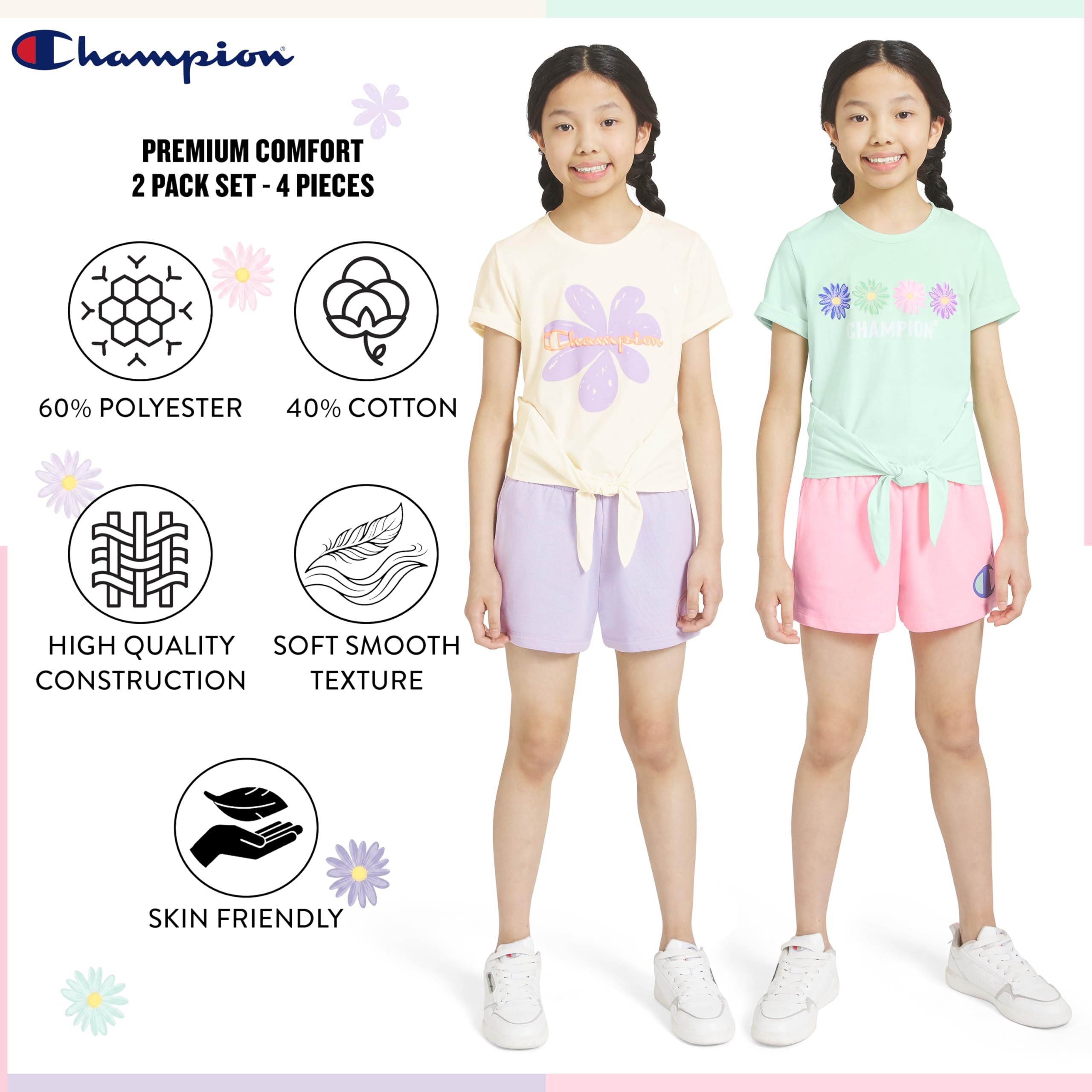 Champion Mädchen-Shorts-Set, 2-teilig, kurzes Set für Mädchen, aktive Kleidung