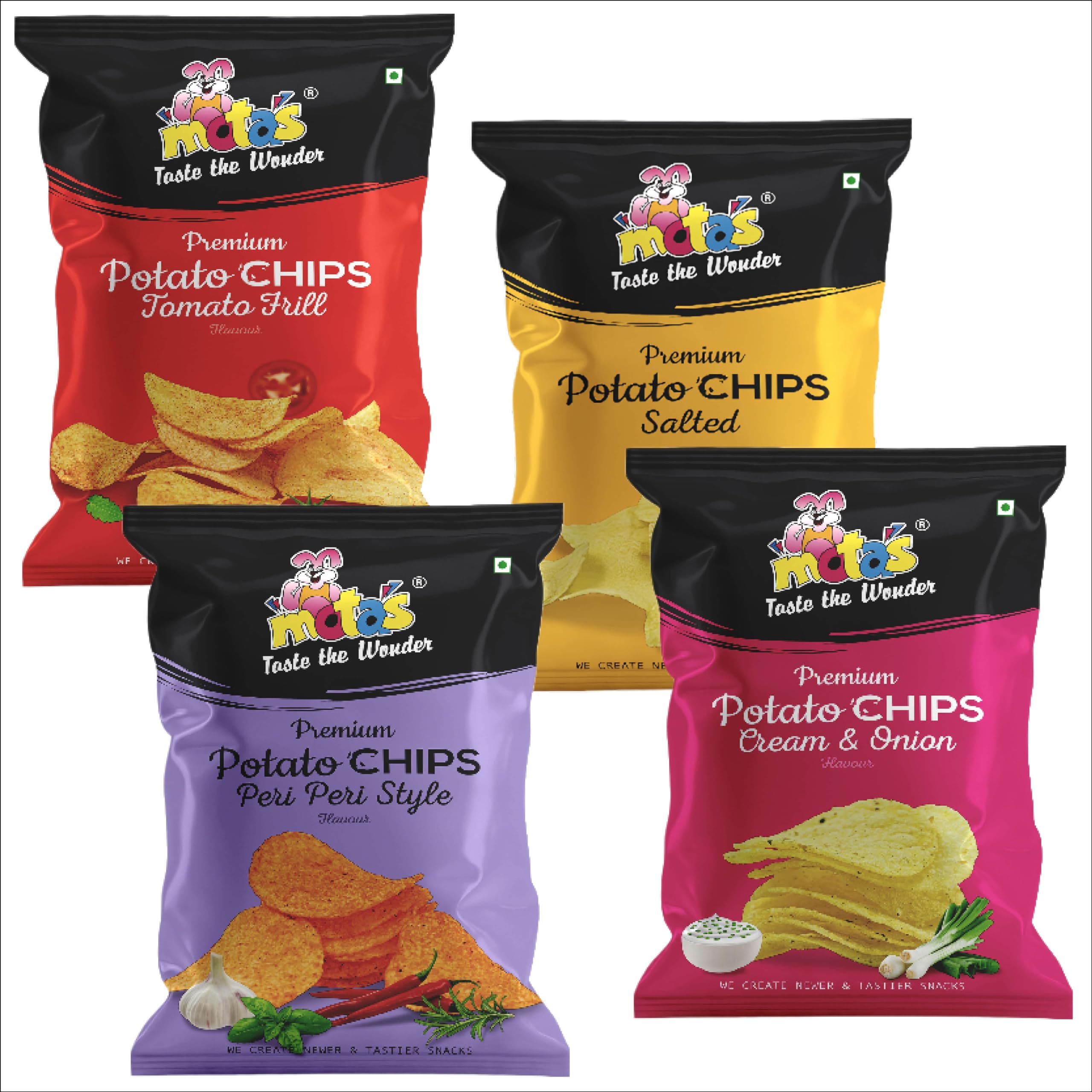 MOTAS Potato Chips 4 Packs x 100gms | Fresh, Crispy and Crunchy Potato Chips | 4 Assorted Flavors Pack (Salted, Cream & Onion, Peri Peri & Tomato) | Perfect Snack | Crafted with Care (B0CY4MWJVJ) Amazon Price History, Amazon Price Tracker