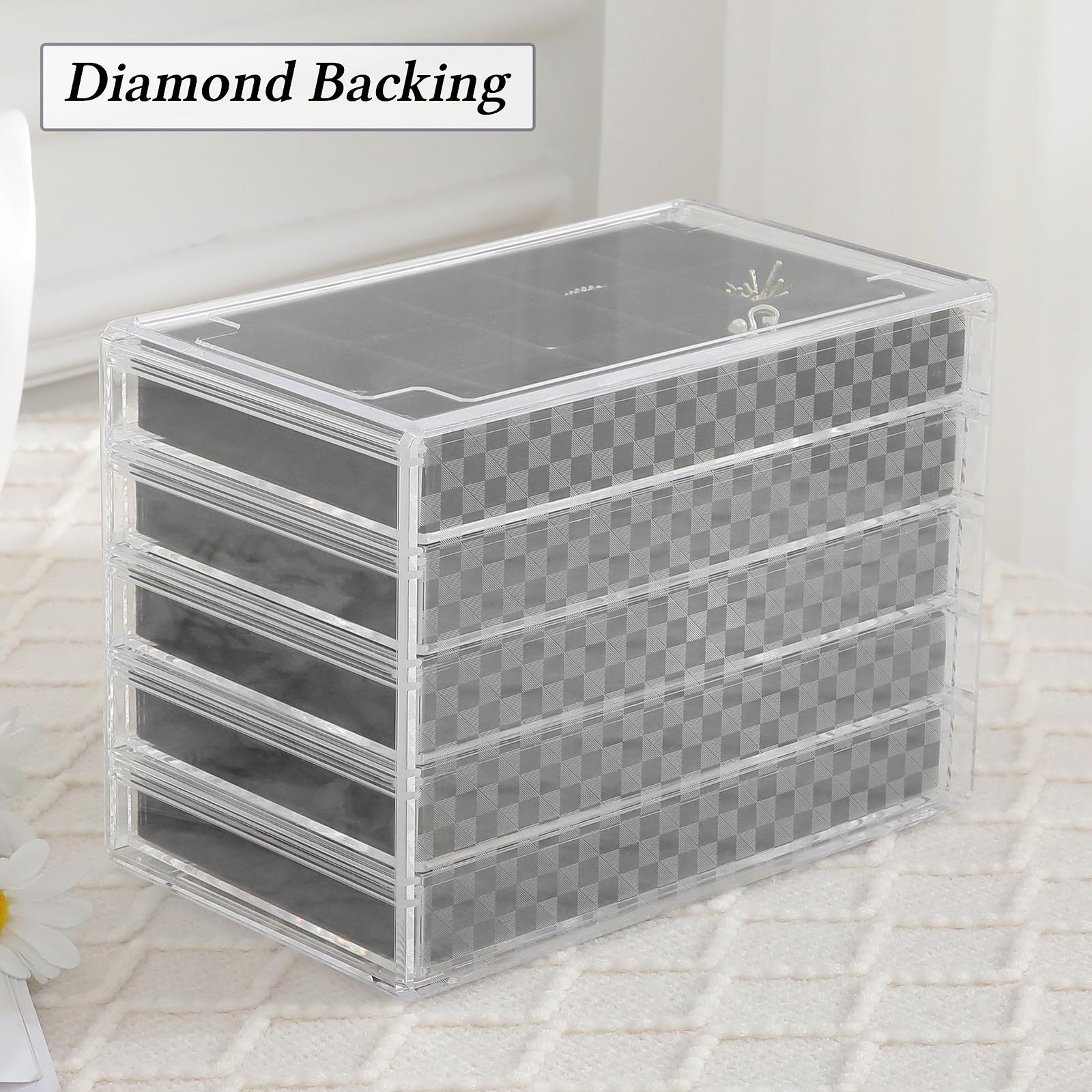 misaya Acrylic Earring Organizer with 5 Drawers, Black
