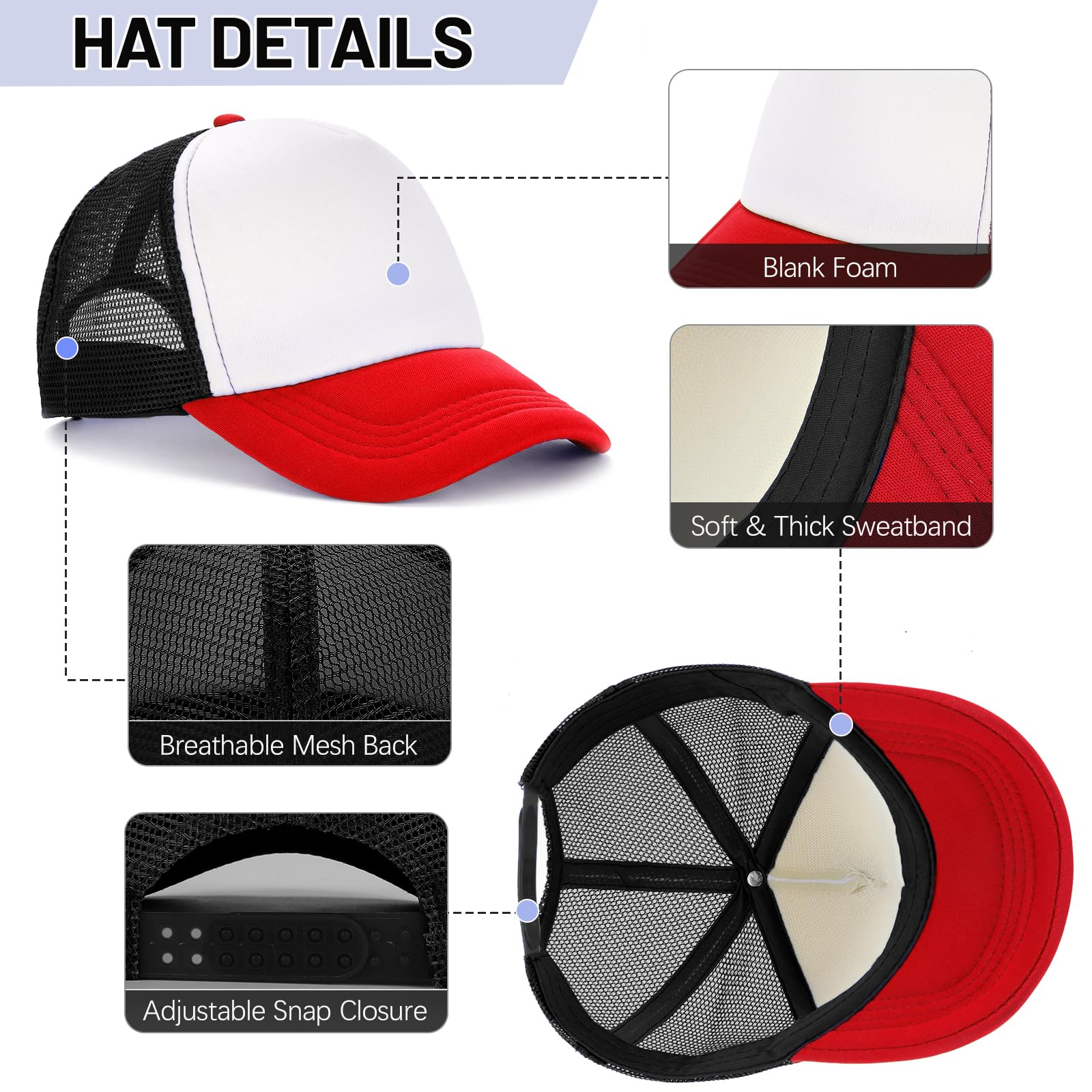 Ultrafun Paquete de 10 gorras de béisbol unisex de malla en blanco para sublimación