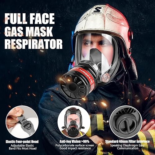 Miniatura 3 de Máscara respiradora de cara completa  Máscara de polvo reutilizable con filtro de carbón activado de 1.575in para vapor orgánico, formaldehído,
