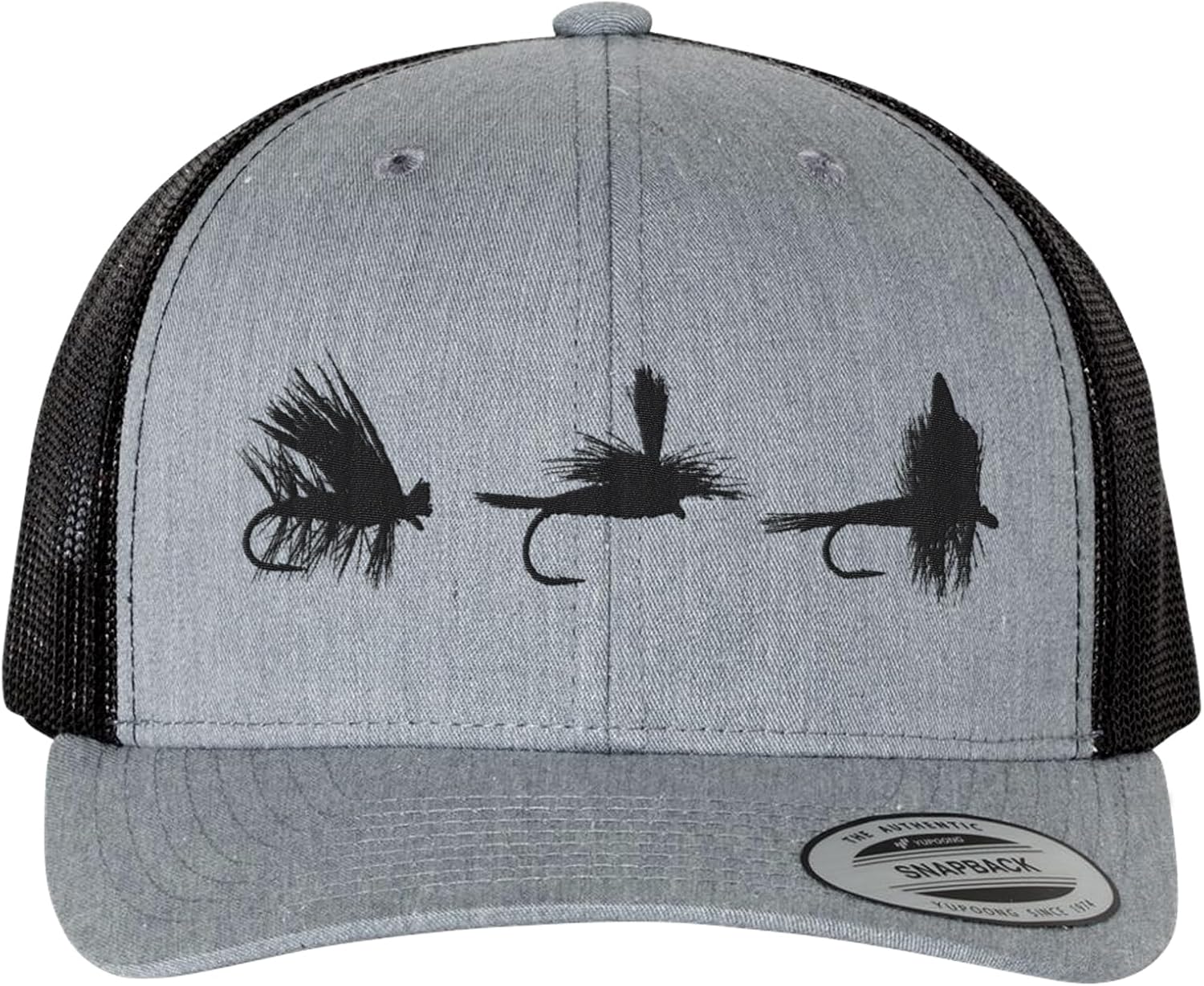 Black Lantern Fly Fishing Trucker Hat Snapback Cap with Embroidered Flies for Anglers Outdoor Mesh Back Fishing Hat