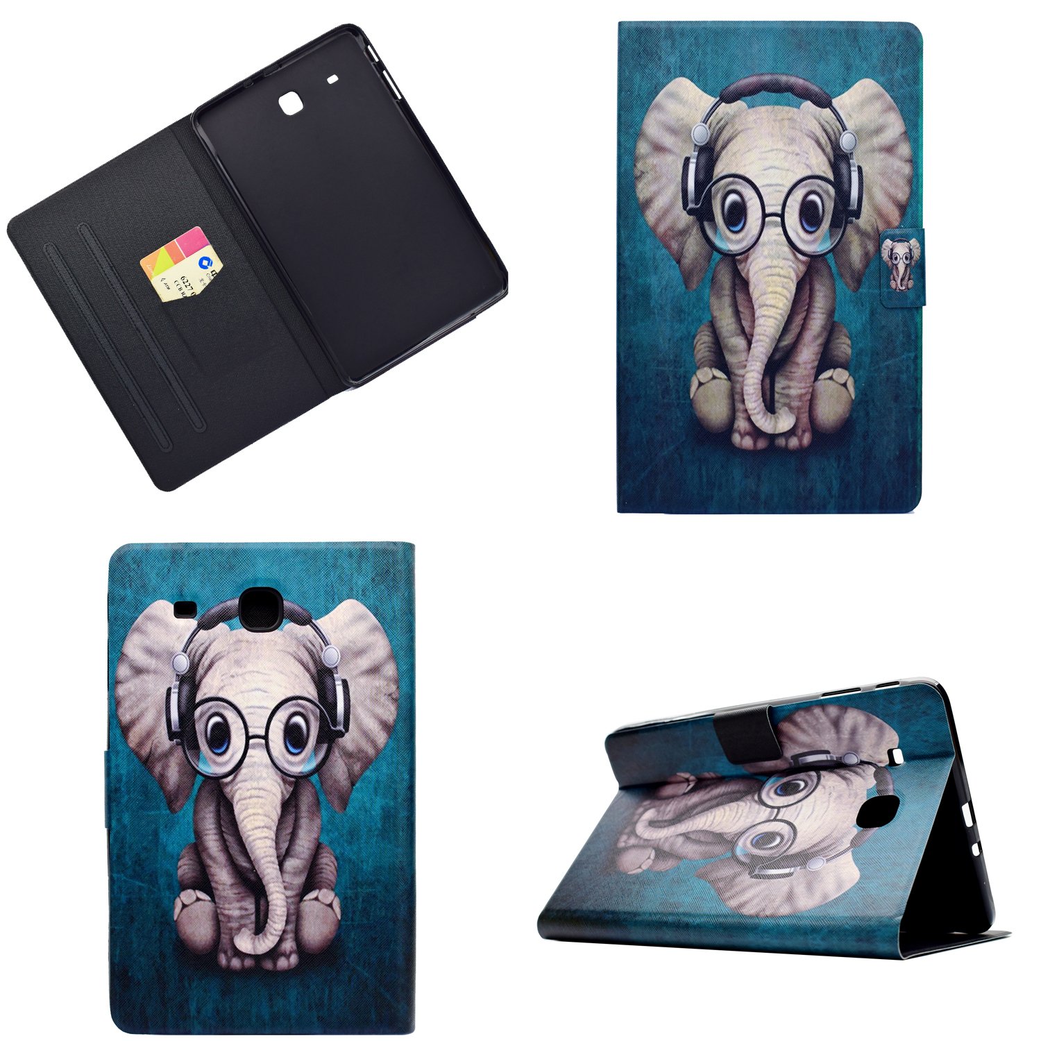 HBSGalaxy Tab E 9.6 Case, SM-T560 / T561 / T567 Case, Multi-Angle Viewing Stand Protective Stand Cover with Magnetic Clasp for Samsung Galaxy Tab E 9.6 inch-Elephant