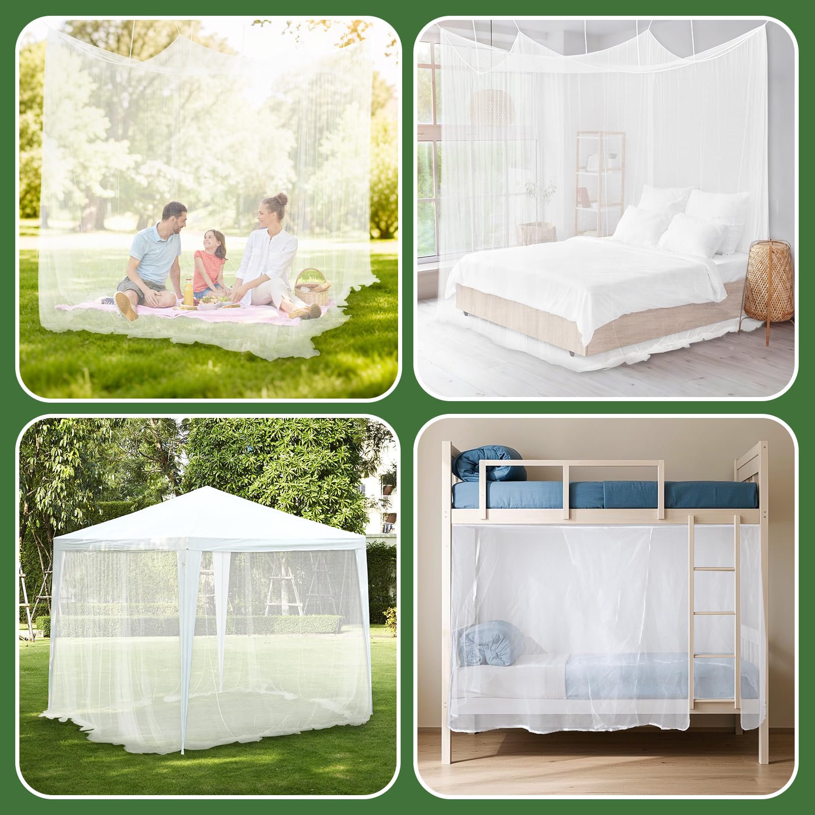 Mosquitera para cama, mosquitera para patio, tienda de campaña con patio, camping, al aire libre y viajes, con 1 bolsa de almacenamiento, 8 clavijas, 8 tapones y 8 piezas de cuerda azul de 1,4 m