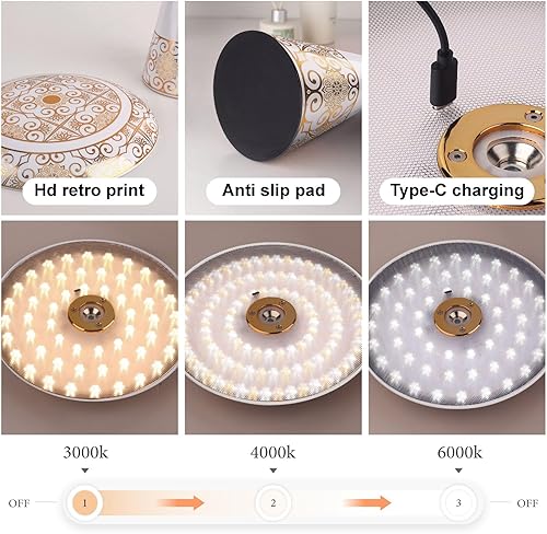 Miniatura 5 de Marrakech Lámpara de mesa táctil inalámbrica recargable, lámpara de escritorio inalámbrica regulable portátil, lámpara de noche LED magnética retro