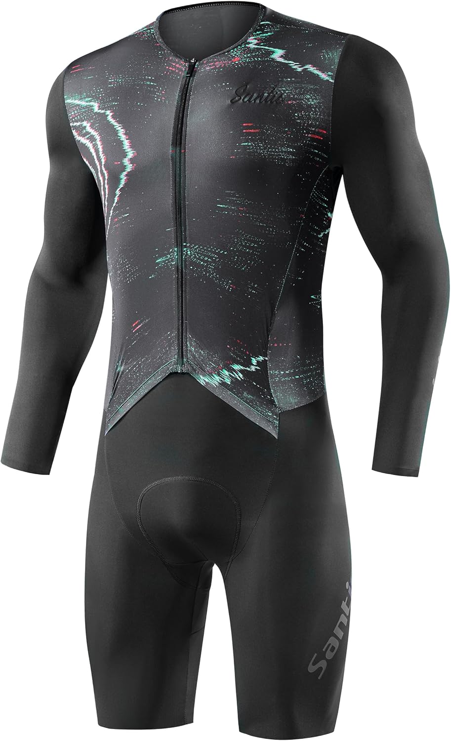 Santic Men's Long Sleeve Triathlon Suit - Breathable Padded Cycling Skinsuit for Triathletes, Swim Bike Run