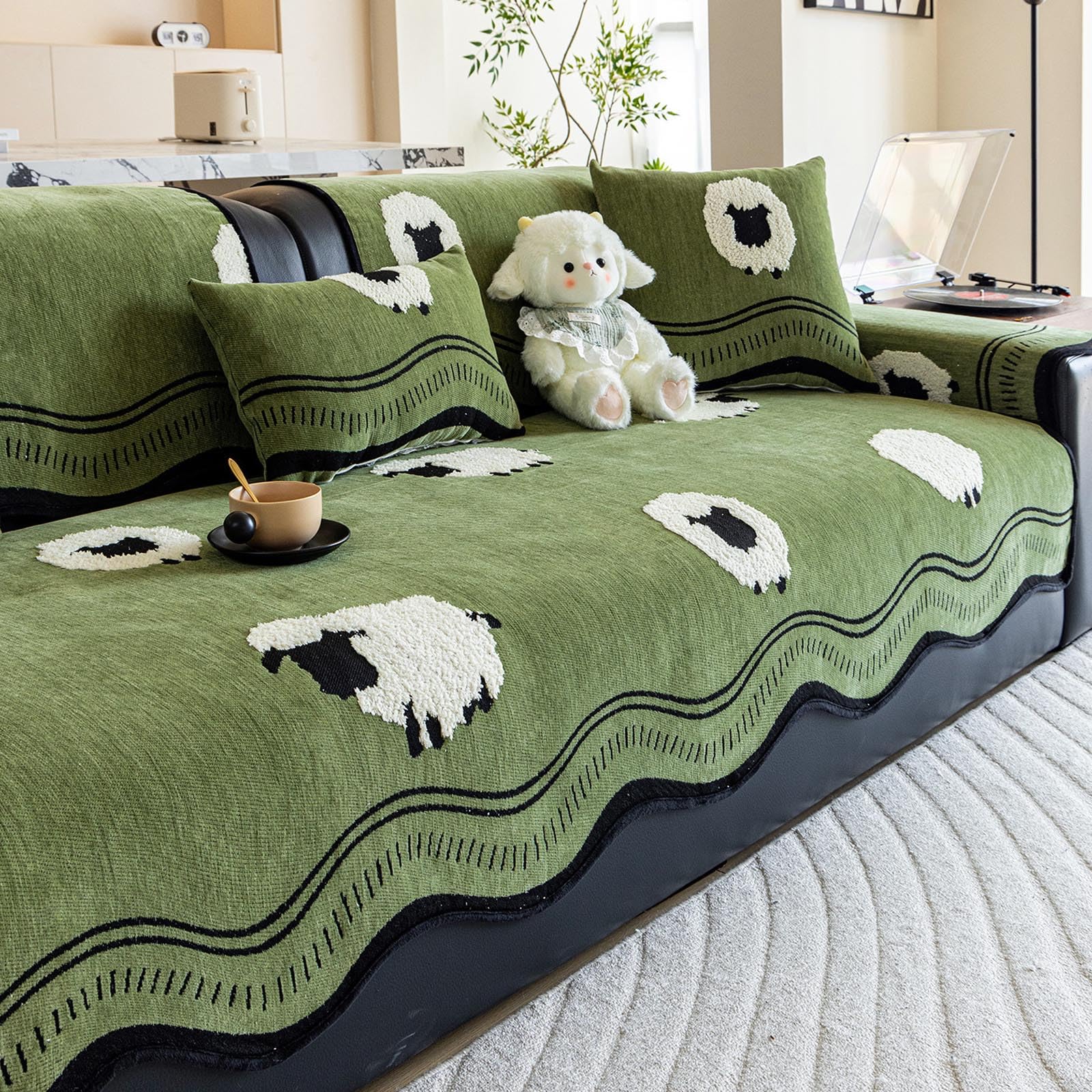 Housse de canapé verte en chenille haut de gamme durable 90*180cm