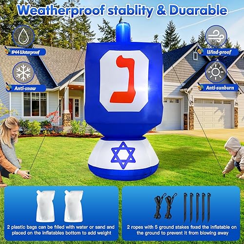 Miniatura 5 de MICOCAH Decoraciones inflables de Hanukkah de 6 pies para exteriores, luces LED integradas Dreidel inflables, decoración de patio, decoraciones de