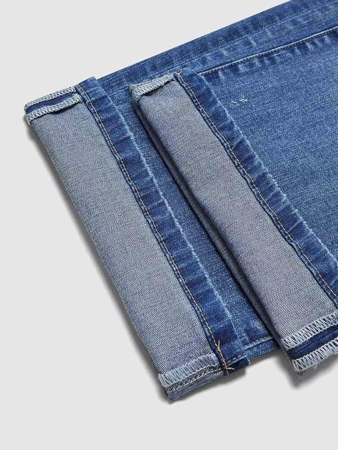 Flamingals Straight Leg Wide Leg High Rise Baggy Ripped Roll Hem Denim Jeans Without Belt