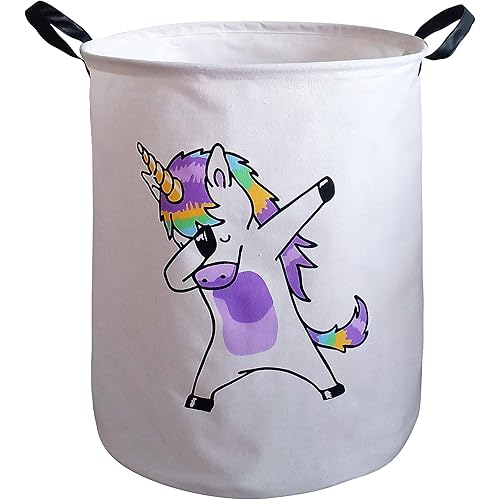 KUNRO Small Sized Storage Basket Waterproof Coating Organizer Bin Laundry Hamper for Nursery Clothes Toys (Dancing Unicorn)