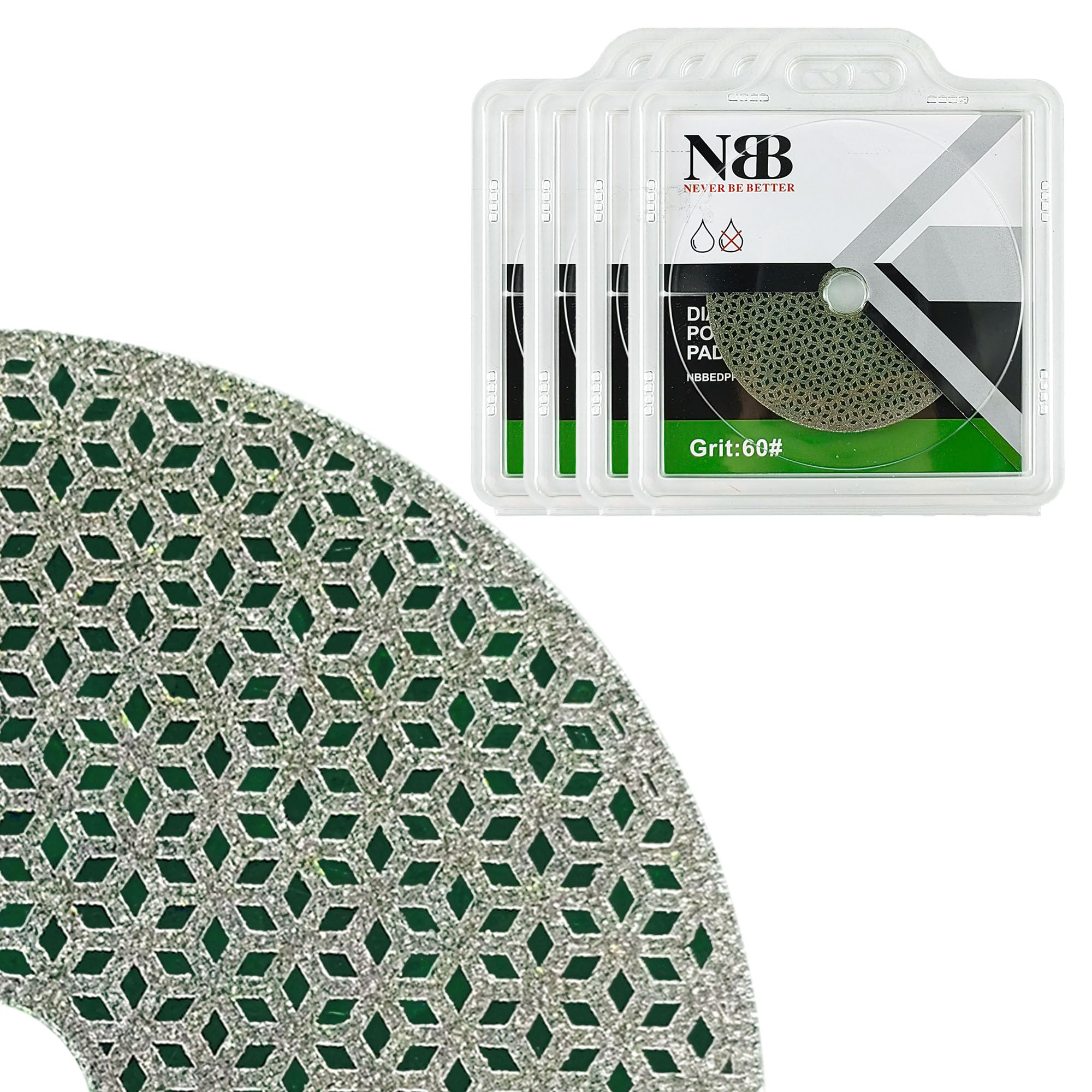 NBB Tampon de polissage diamant électroplaqué pour polissage à sec sur marbre granit pierre naturelle céramique bois verre métal diamètre 100 mm 4" avec support en nylon (60#, 4)