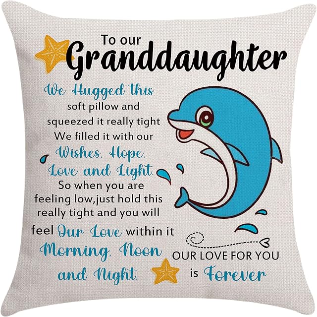 Granddaughter Cushion Cover Throw Pillow Cover from Grandma Grandpa, Granddaughter Gifts from Grandmother Grandfather Birthday Gifts Thanksgiving Gifts (our granddaughter)