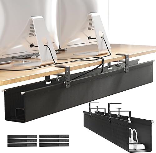 Miniatura 10 de Cinati - Bandeja grande de organización de cables para debajo del escritorio, organizador de cables para debajo del escritorio, sin taladros, Negro