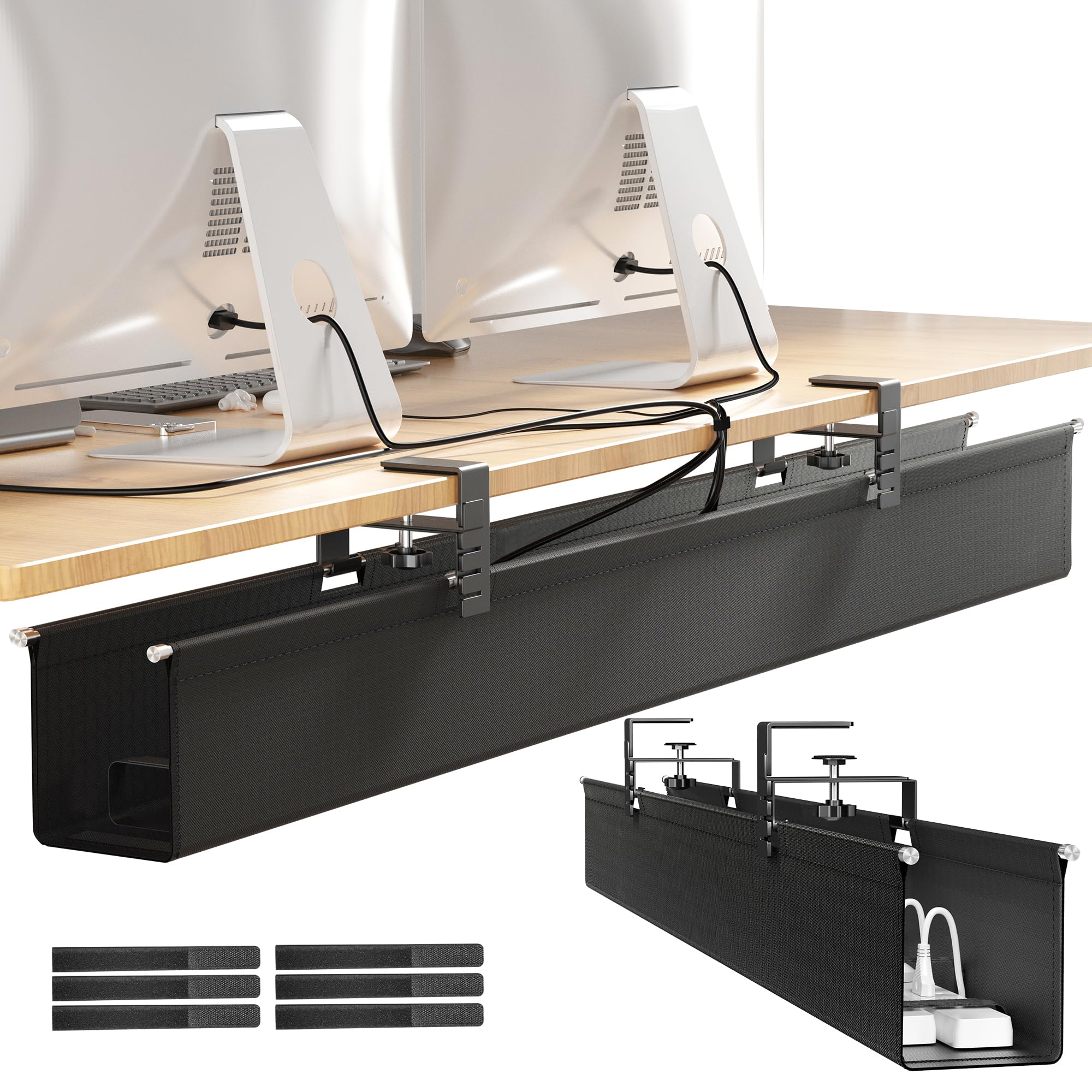 Photo 1 of [Upgraded] Large Under Desk Cable Management Tray, Cinati Cable Management Under Desk No Drill, 42" Fabric Cord Hider for Wire Organizer, Cord Organizer for Office, Home - Supports Up to 30lbs Black